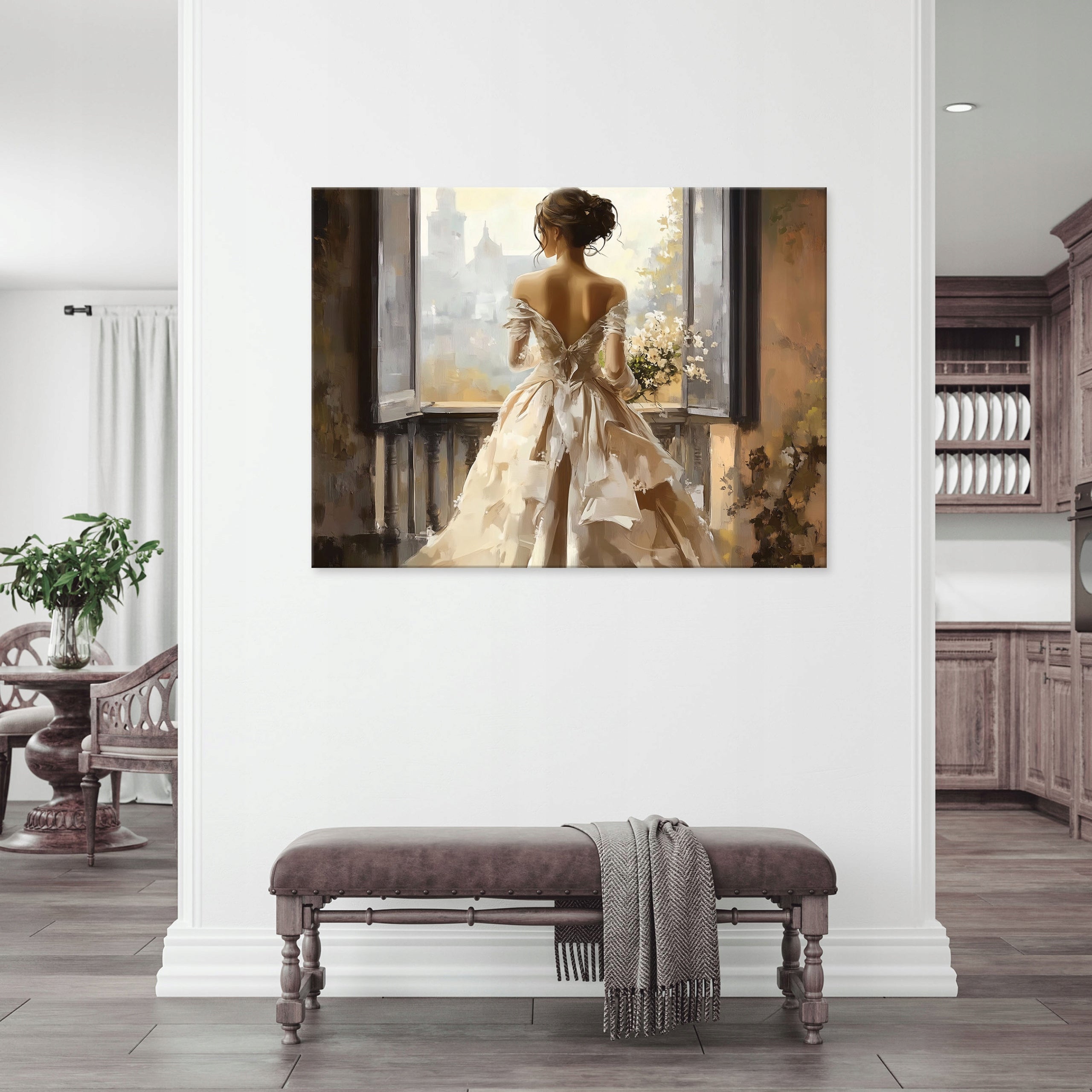 Tableau Deco femme abstrait beige 100x70 cm xxl Impression sur toile décoration murale intissée pour salon chambre cuisine - 2
