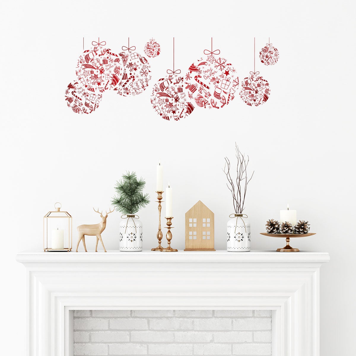 Vinilo navidad bolas rojas de navidad - adhesivo de pared - revestimiento sticker mural decorativo - 80x95cm