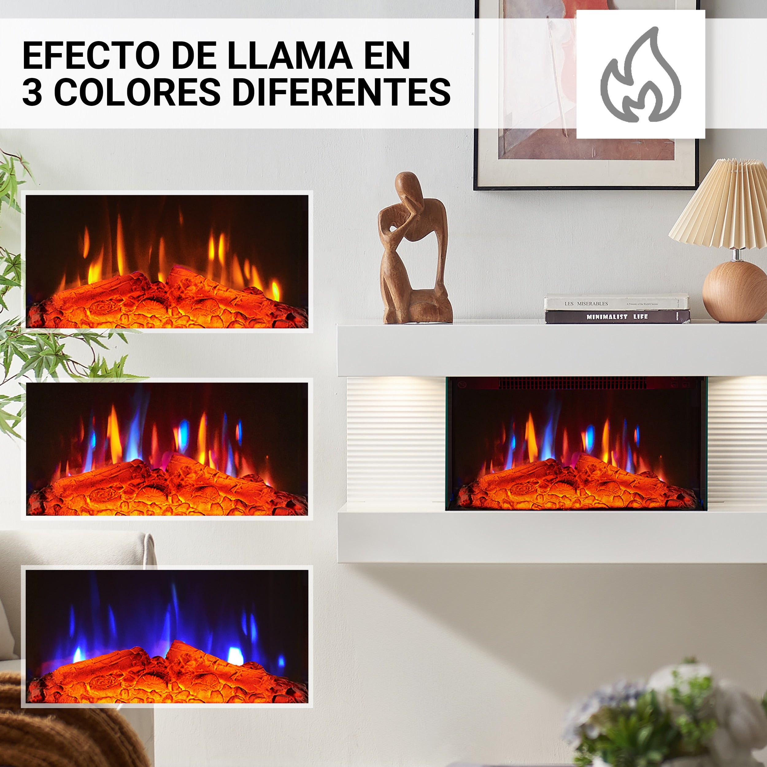 Chimenea eléctrica BALDERIA Ida – Chimenea mural - Blanco - 3