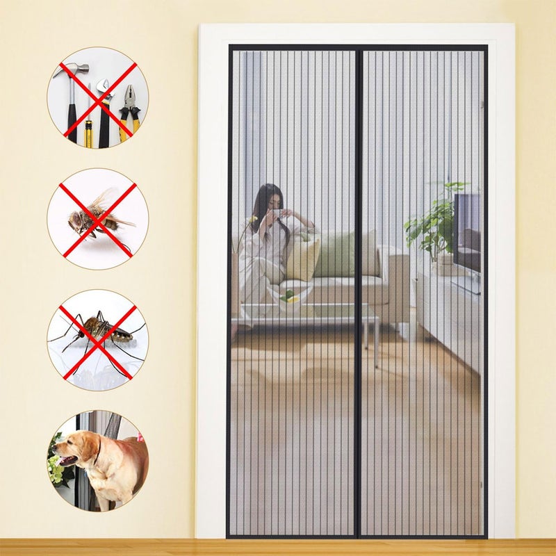 Moskitiera 120x210 cm, ultra drobna siatka magnetyczna z paskami klejącymi, czarna