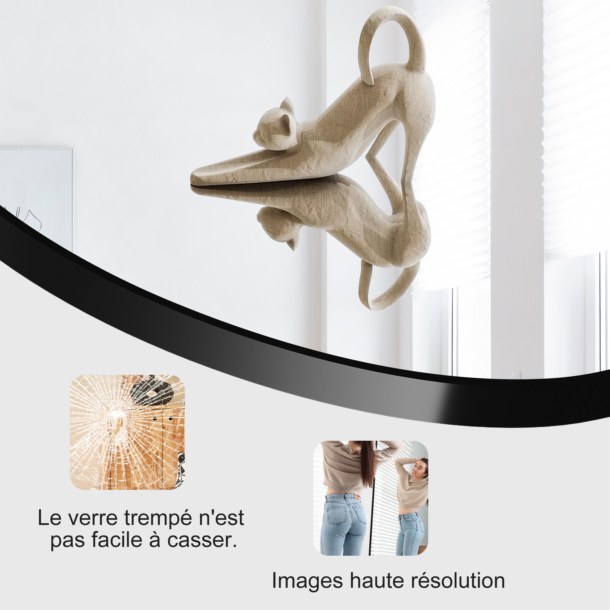 Miroir de Sol Arqué de 173 x 63 cm avec Support,Noir Grand Miroir Mural à Suspendre ou à Poser Contre Le Mur pour Chambre à Coucher,Entrée - 4