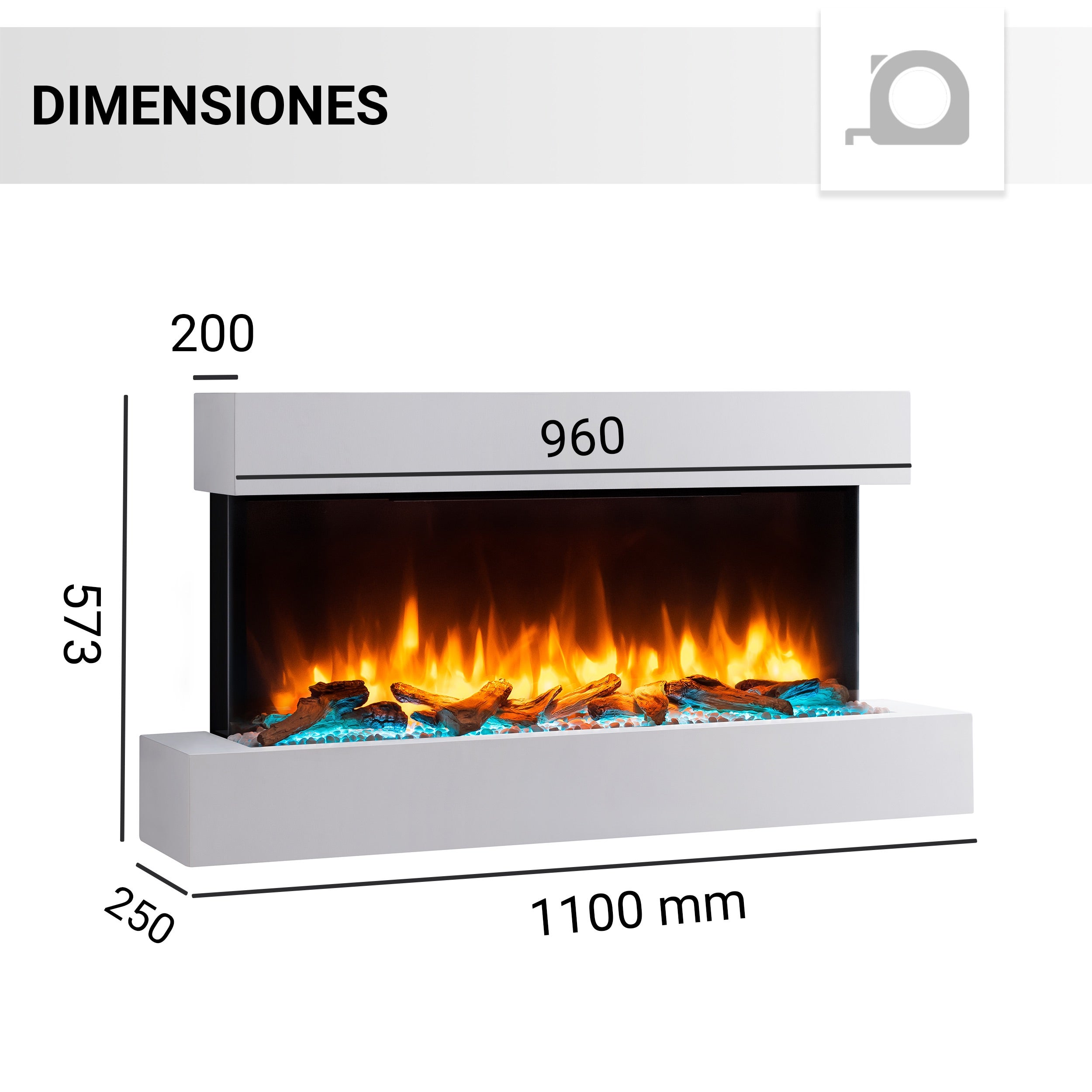 Chimenea eléctrica BALDERIA Ignis - Chimenea de pared - Blanca - 7