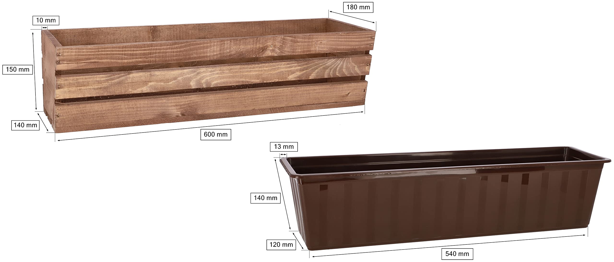 Jardinière en Bois Marron avec Insert en Plastique 60 x 18 x 15 cm - KOTARBAU - 2