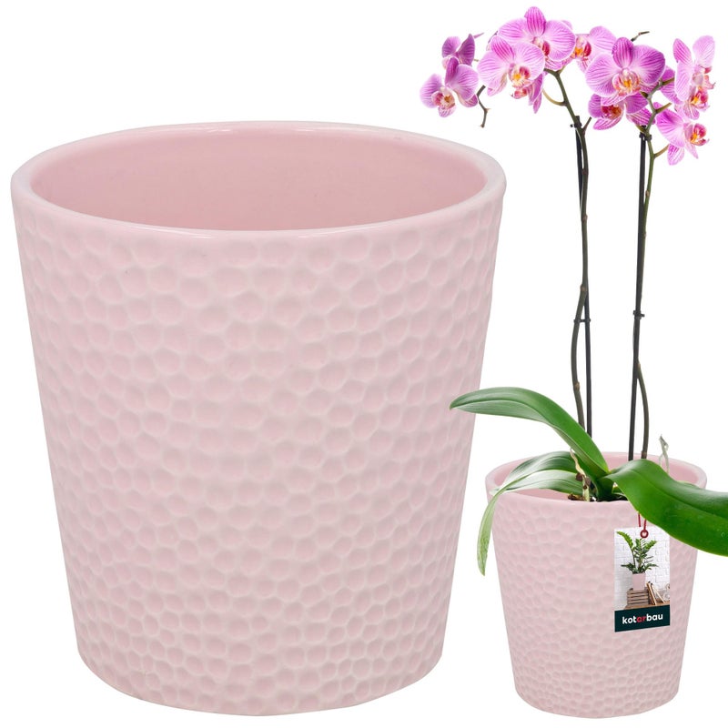 Doniczka fi 12 donica osłonka różowa ceramiczna na kwiaty rośliny storczyki - KOTARBAU