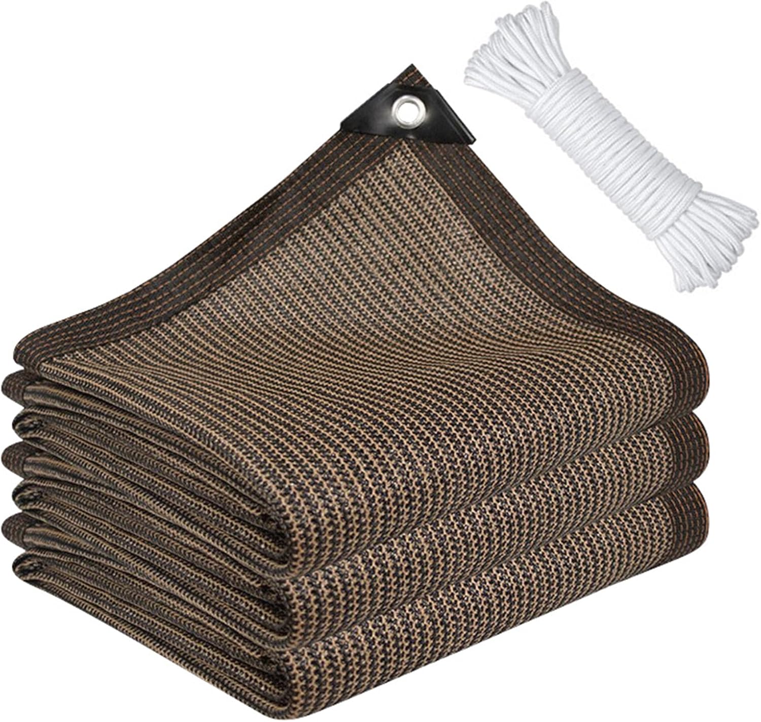 Siatka zacieniająca, siatka zacieniająca ogrodowa z przelotkami (kawa, 3 x 5 m) z liną 4 m