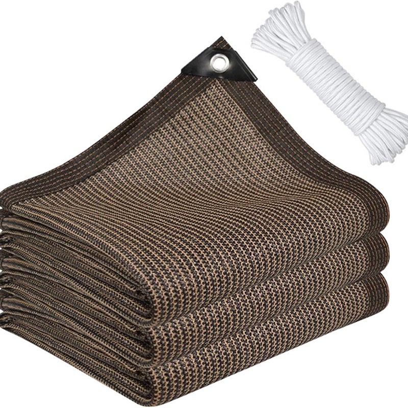 Siatka zacieniająca, siatka zacieniająca ogrodowa z przelotkami (kawa, 2 x 3 m) z liną 4 m