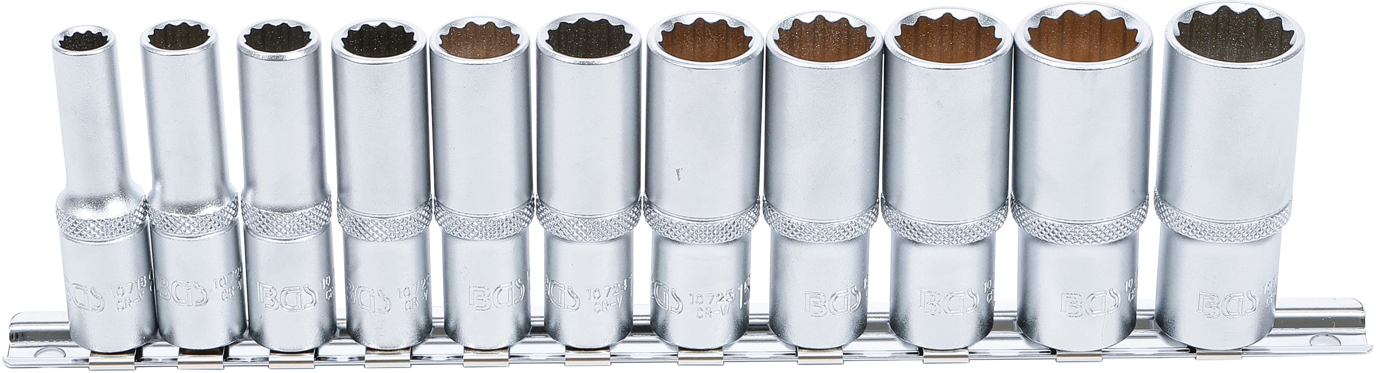BGS Zestaw nasadek dwunastokątnych, głębokich, napęd kwadrat wewnętrzny 10 mm (3/8") SW 8 - 19 mm 11-częściowy - 5252