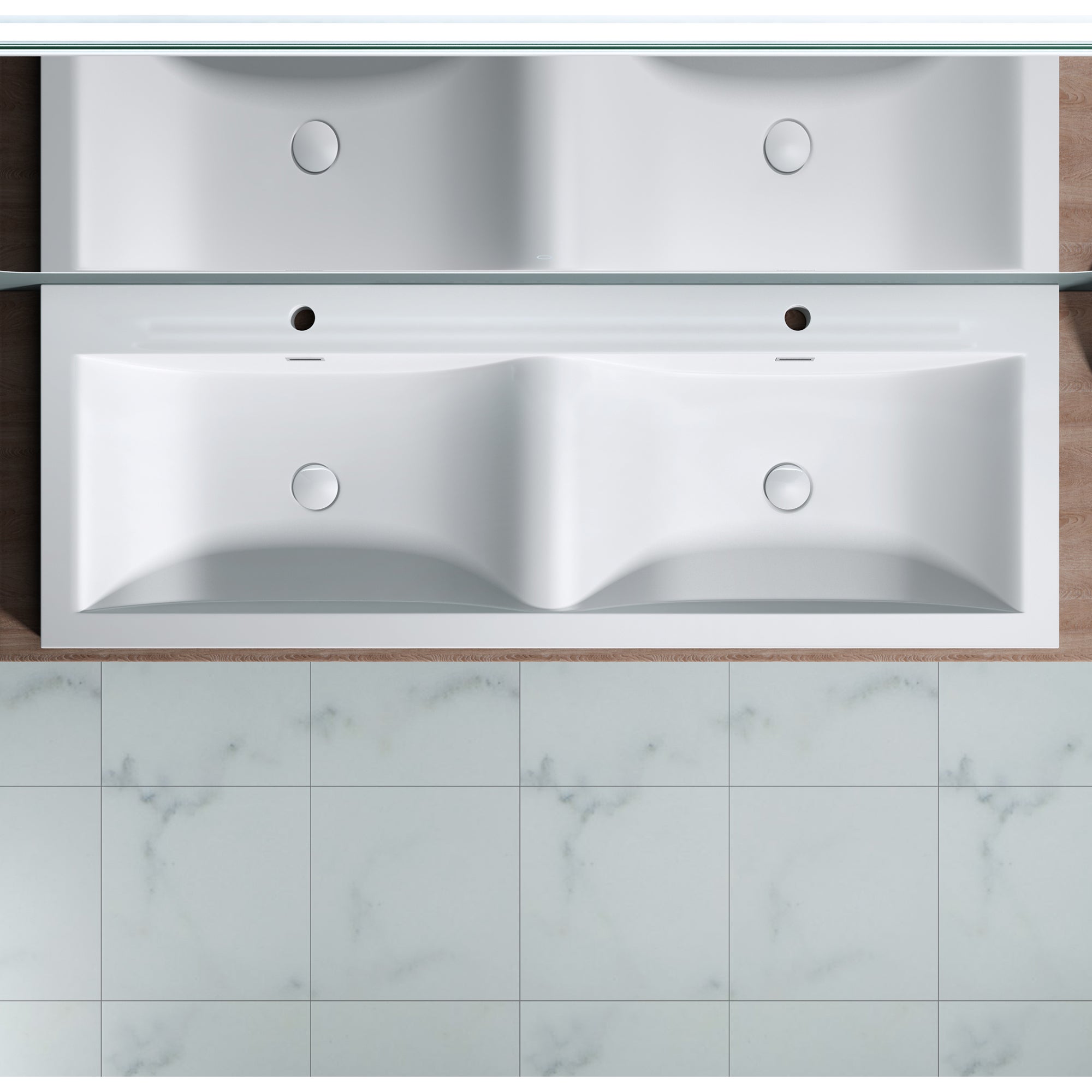 Double Lavabo, Lavabo à Encastrer, Vasque à Encastré, Lave-Mains, 144x48x12cm, Solid Surface, Colossum03 doporro - 3