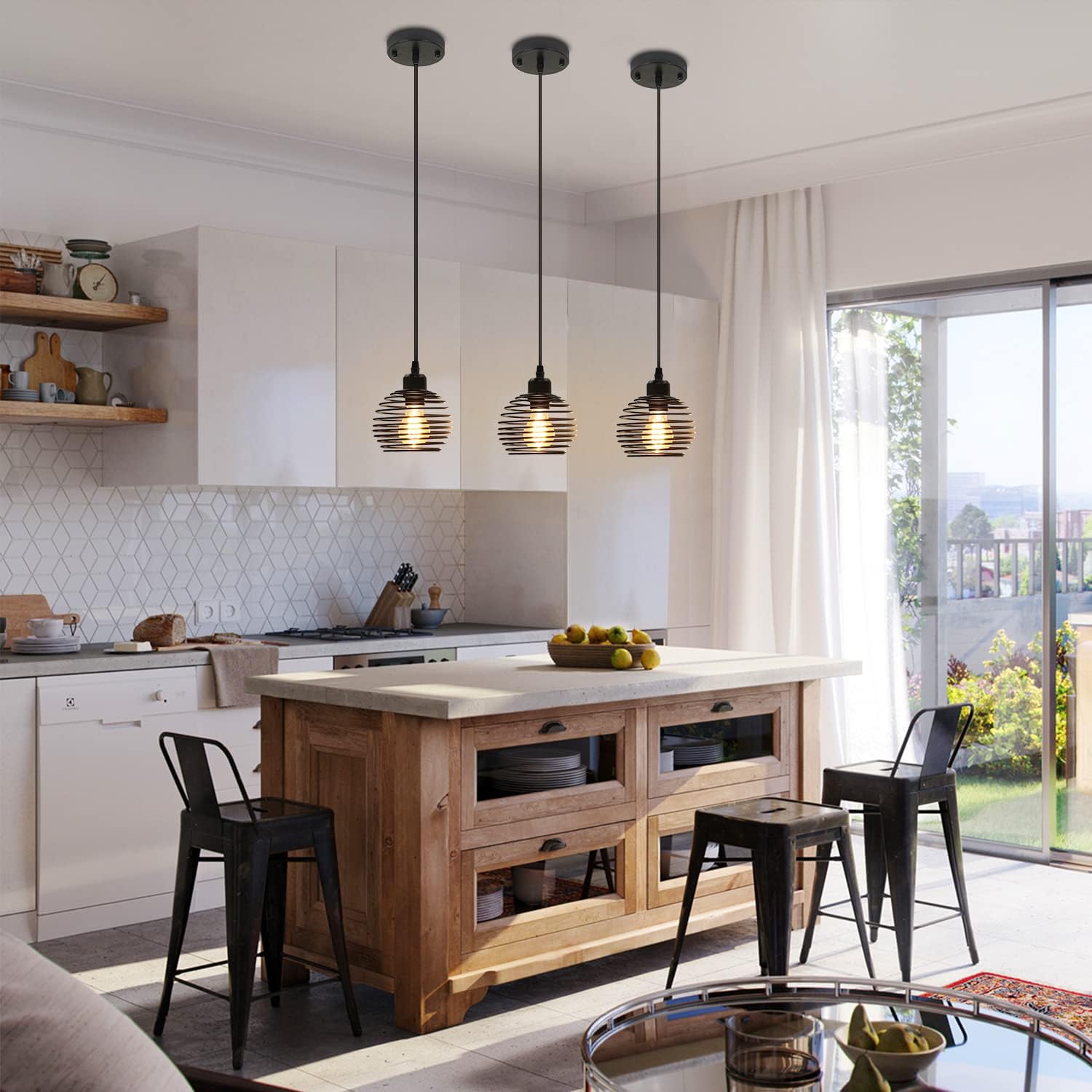 1 Czarna metalowa lampa wisząca E27, vintage, industrialna, kuchenna lampa wisząca do jadalni, salonu . Żarówka nie jest dołączona. - 6