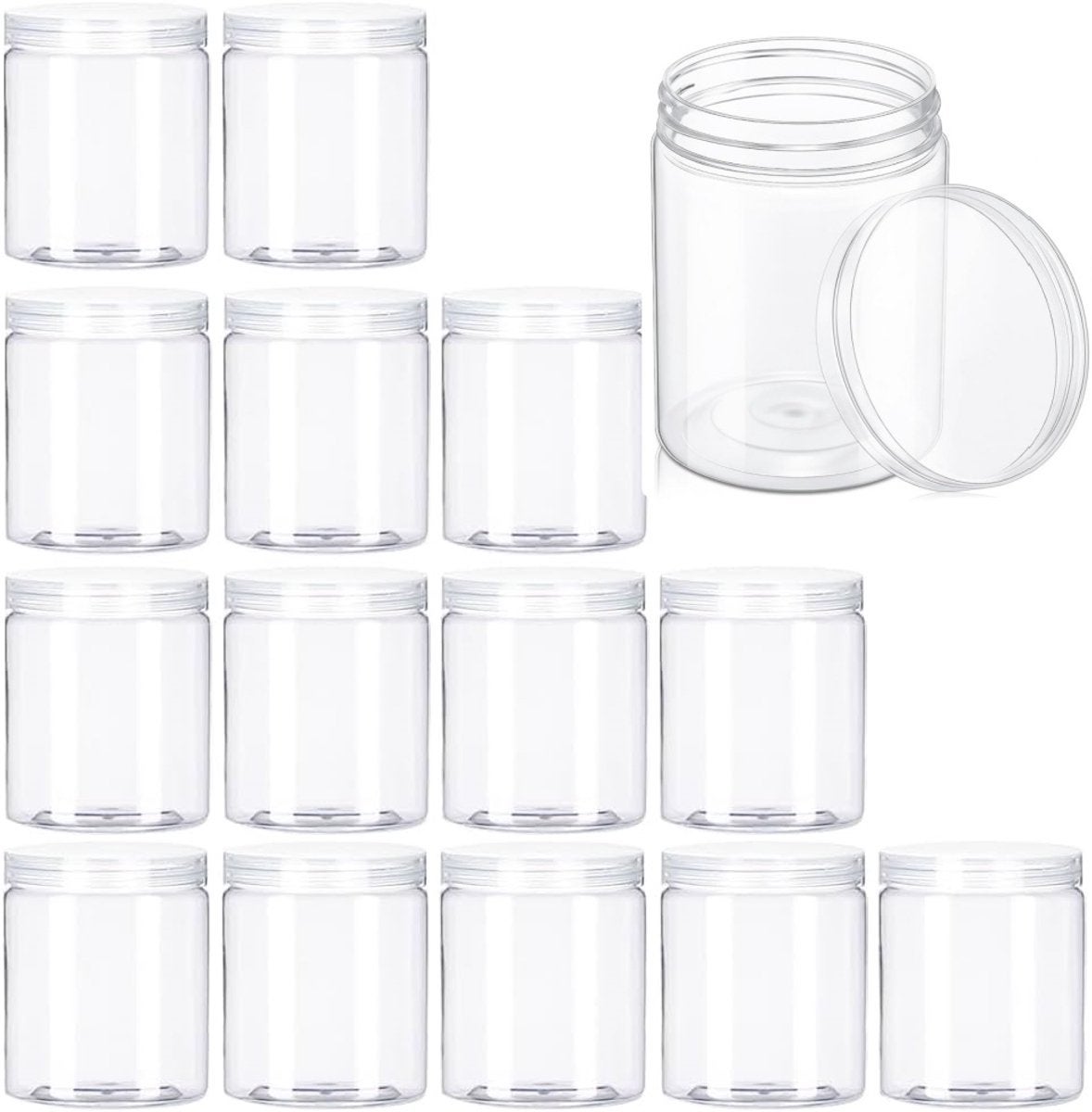 Set de 15 borcane mari din plastic transparent pentru depozitarea alimentelor uscate, fructelor uscate, condimentelor și mierii 15buc
