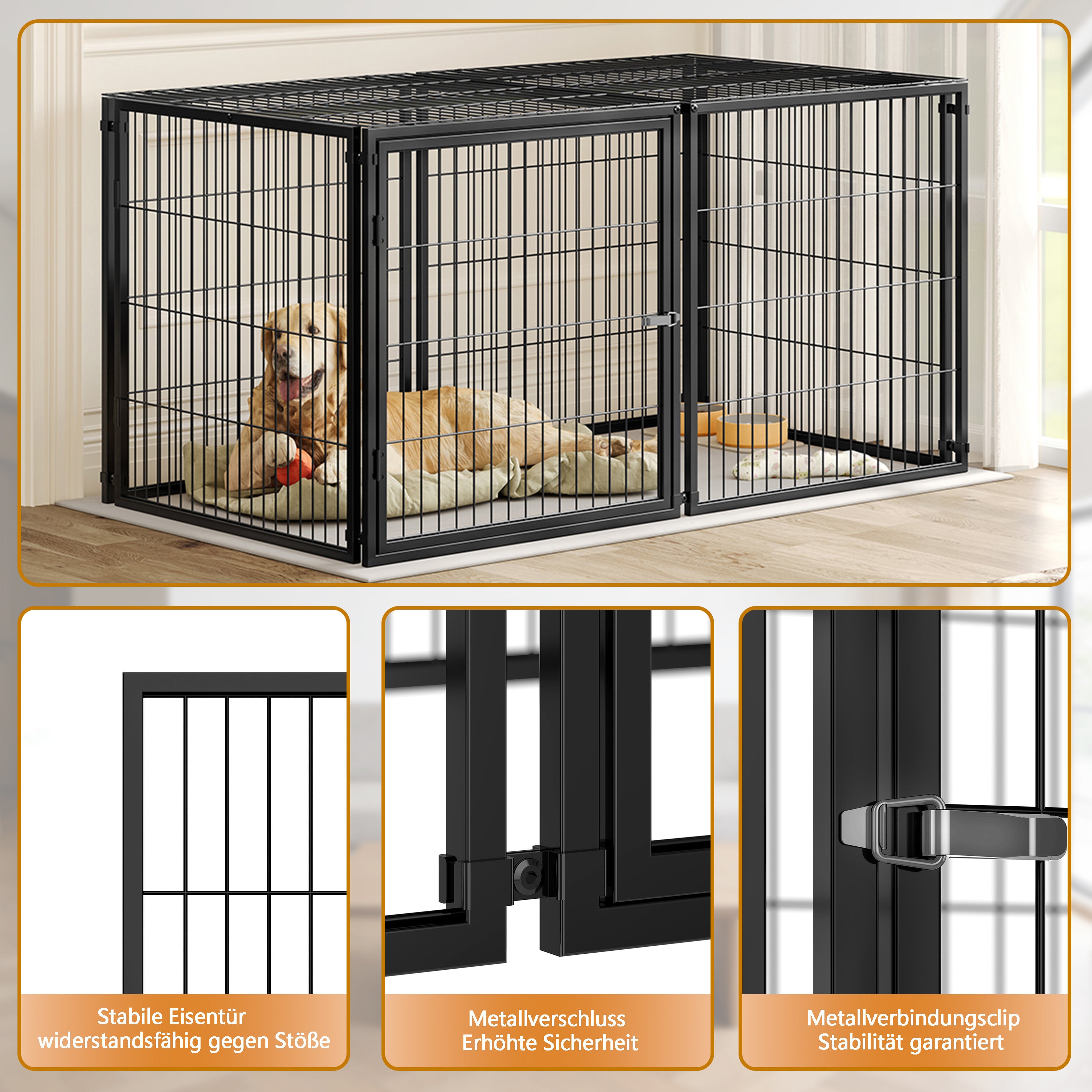 Basics Modulare Moradia para Cão 160x80x80 cm, Flexibler Hunde-Käfig mit Sicherheitsdec... - 7