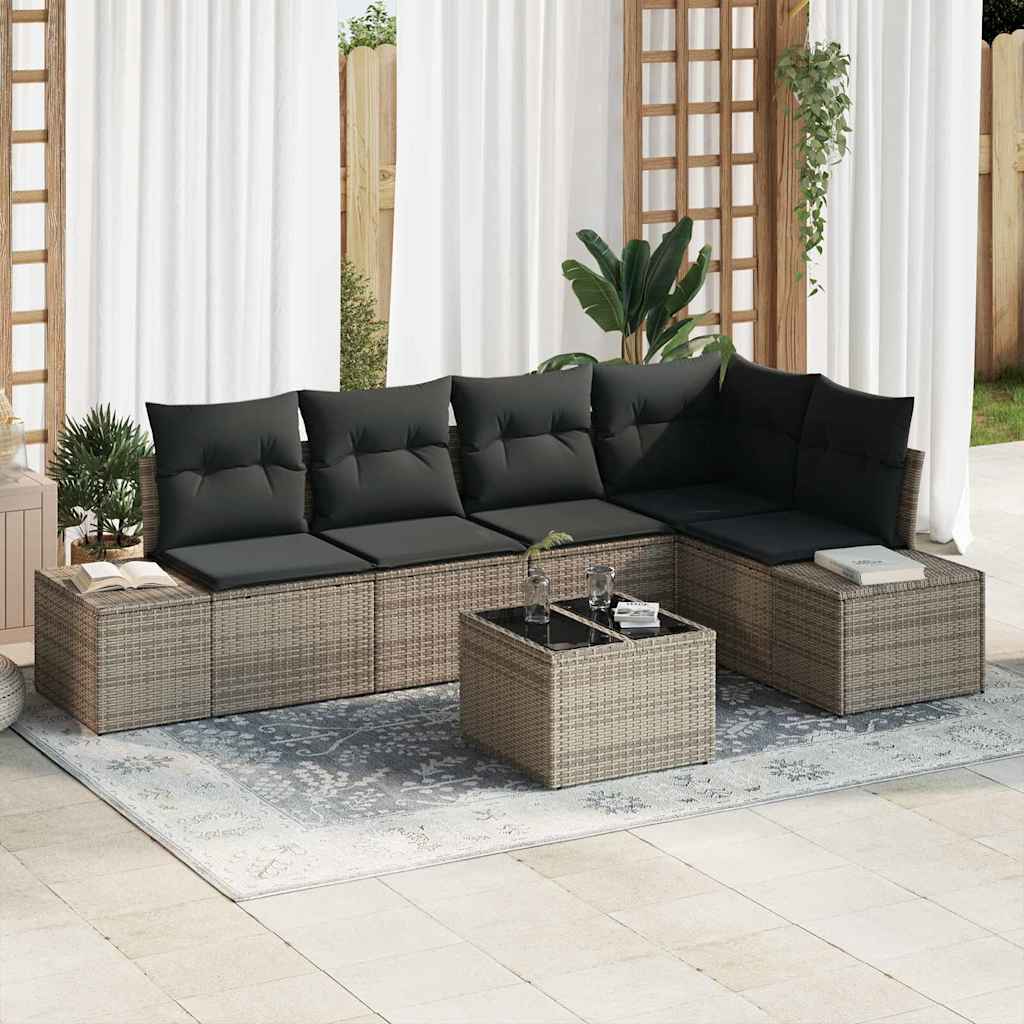 Zestaw Sof na Ogród 6 pcs Szary polirattan vidaXL