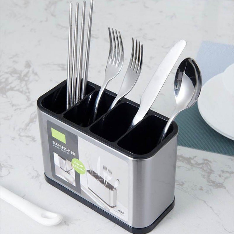 Égouttoir à couverts en acier inoxydable, argenté, rangement de table de cuisine avec 4 compartiments et plateau anti-goutte antidérapant - 9