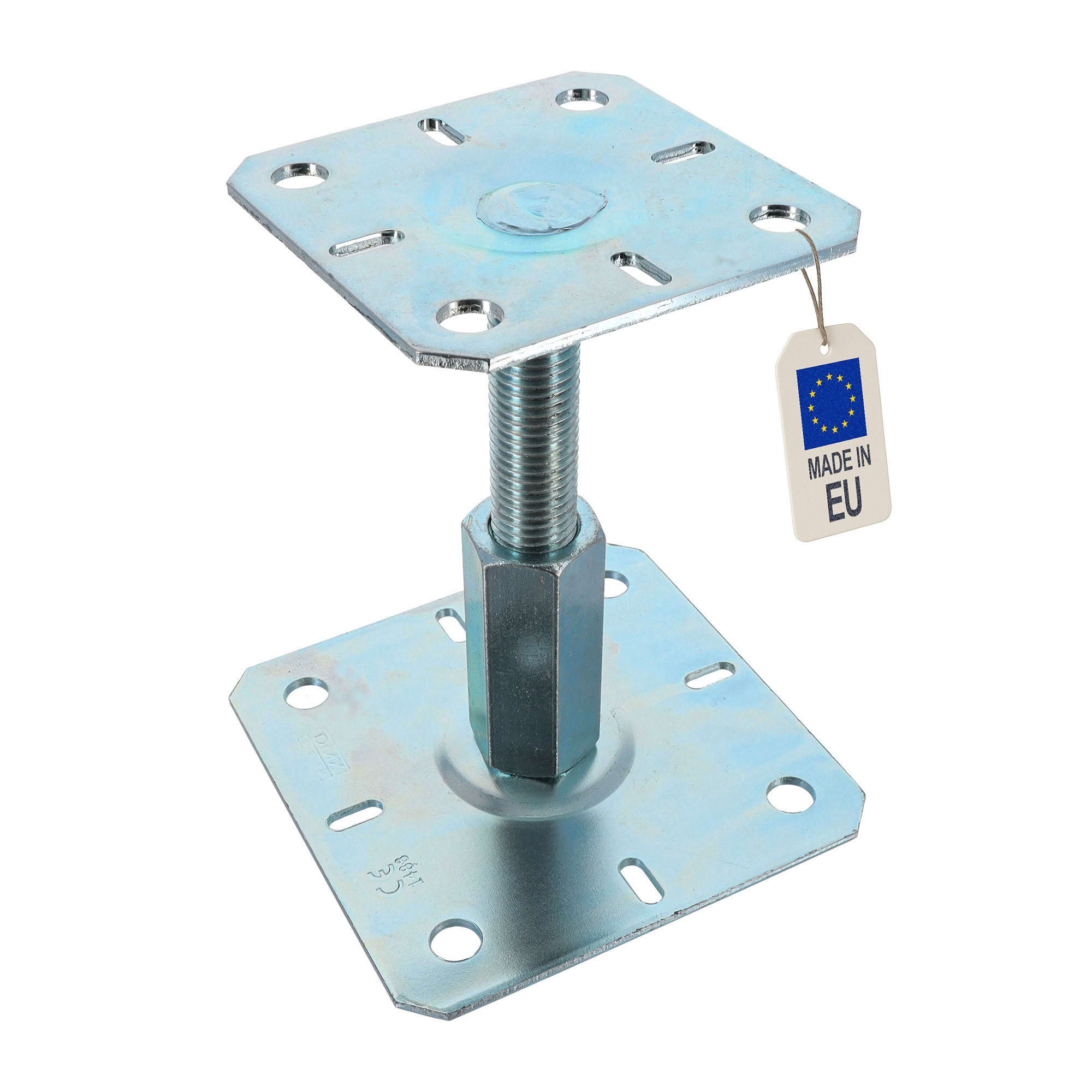 4 embases pieds de poteau réglables par vis - Platine 100mm - Base 130 mm - M20 - Acier galvanisé à chaud - Fabrication Europe - 3