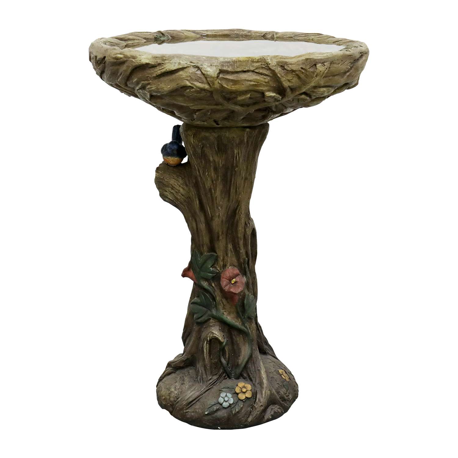 Fontaine pour oiseaux en béton effet bois 65 cm avec bassin profond et oiseau décoratif pour jardin élégant - 6