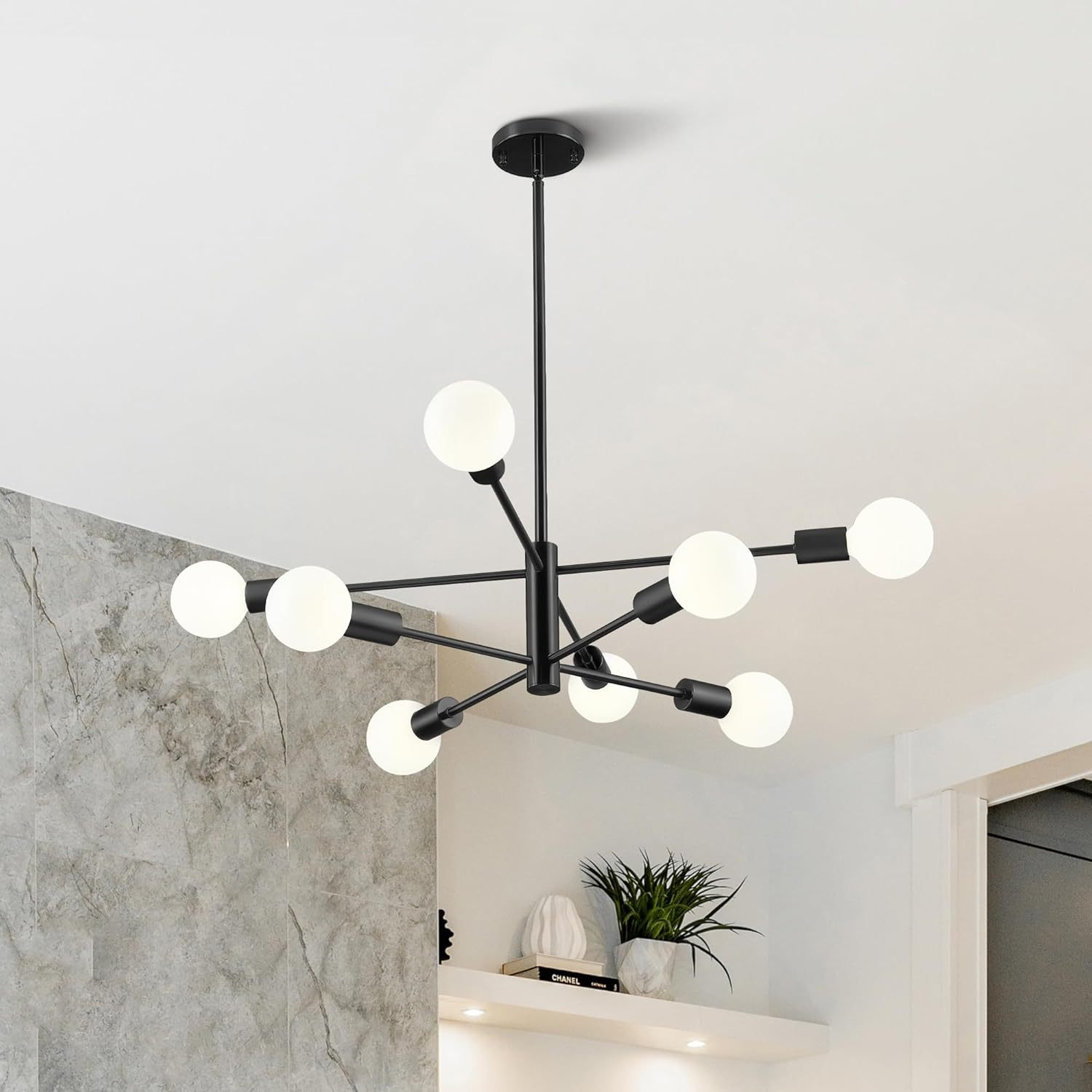 Lustre Plafonnier Industriel Spoutnik - 6 Bras Réglables à 180° - Noir Et Or - Ampoules E27 Max 40W - Pour Salon, Cuisine, Bureau - 7