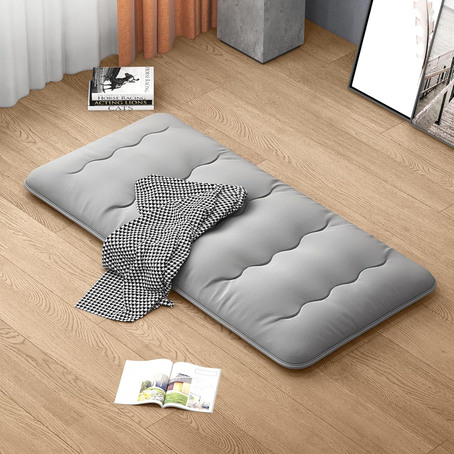 Materasso Futon Giapponese Portatile - Materasso Da Terra 5cm, Arrotolabile | In Cotone E Poliestere, Traspirante | Per Camera, Divano, Campeggio, Ospiti