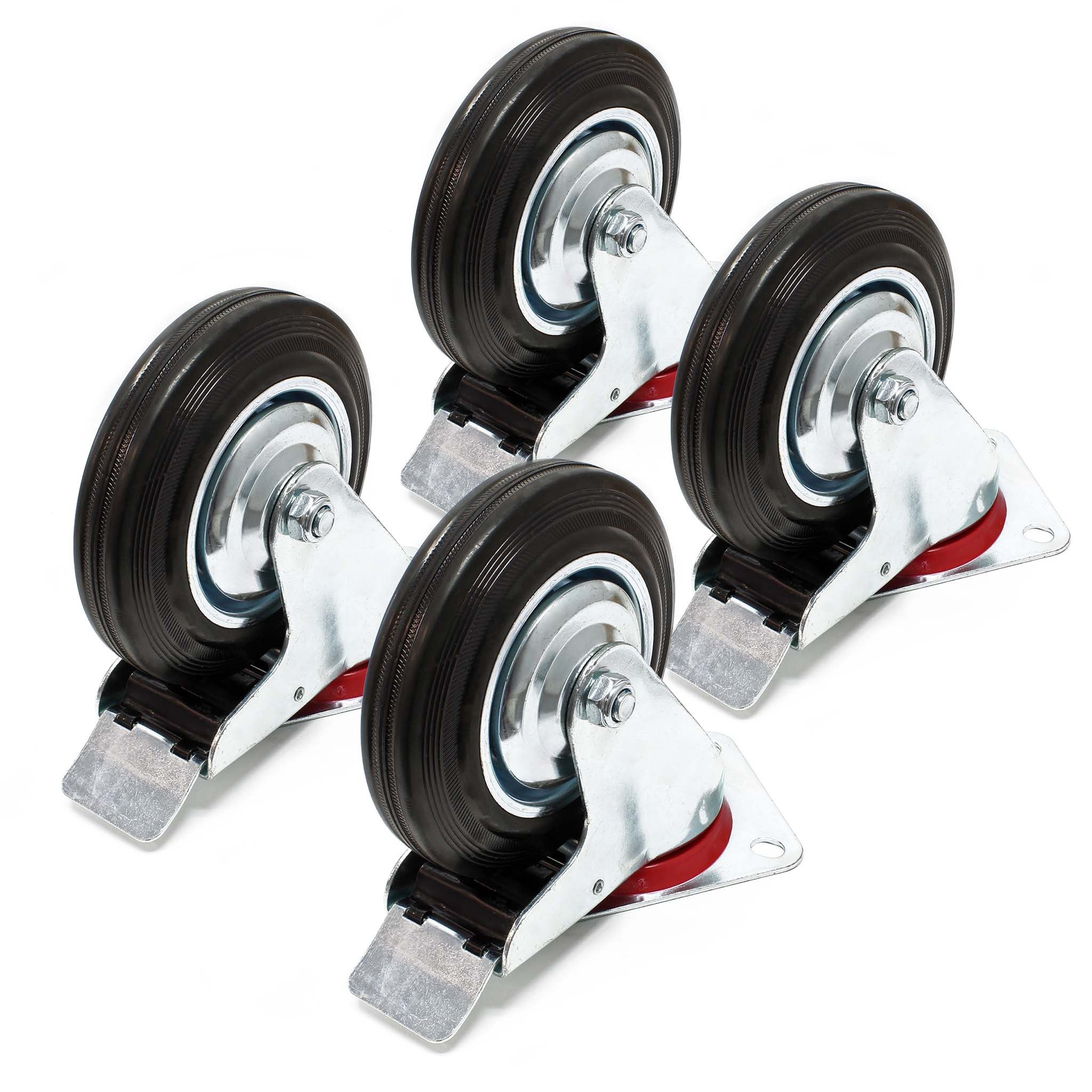 Kit De 4 Roulettes Lourdes 160mm - 2 Pivotantes + 2 Fixes - Charge 130kg - Caoutchouc Plein NEUF WilTec