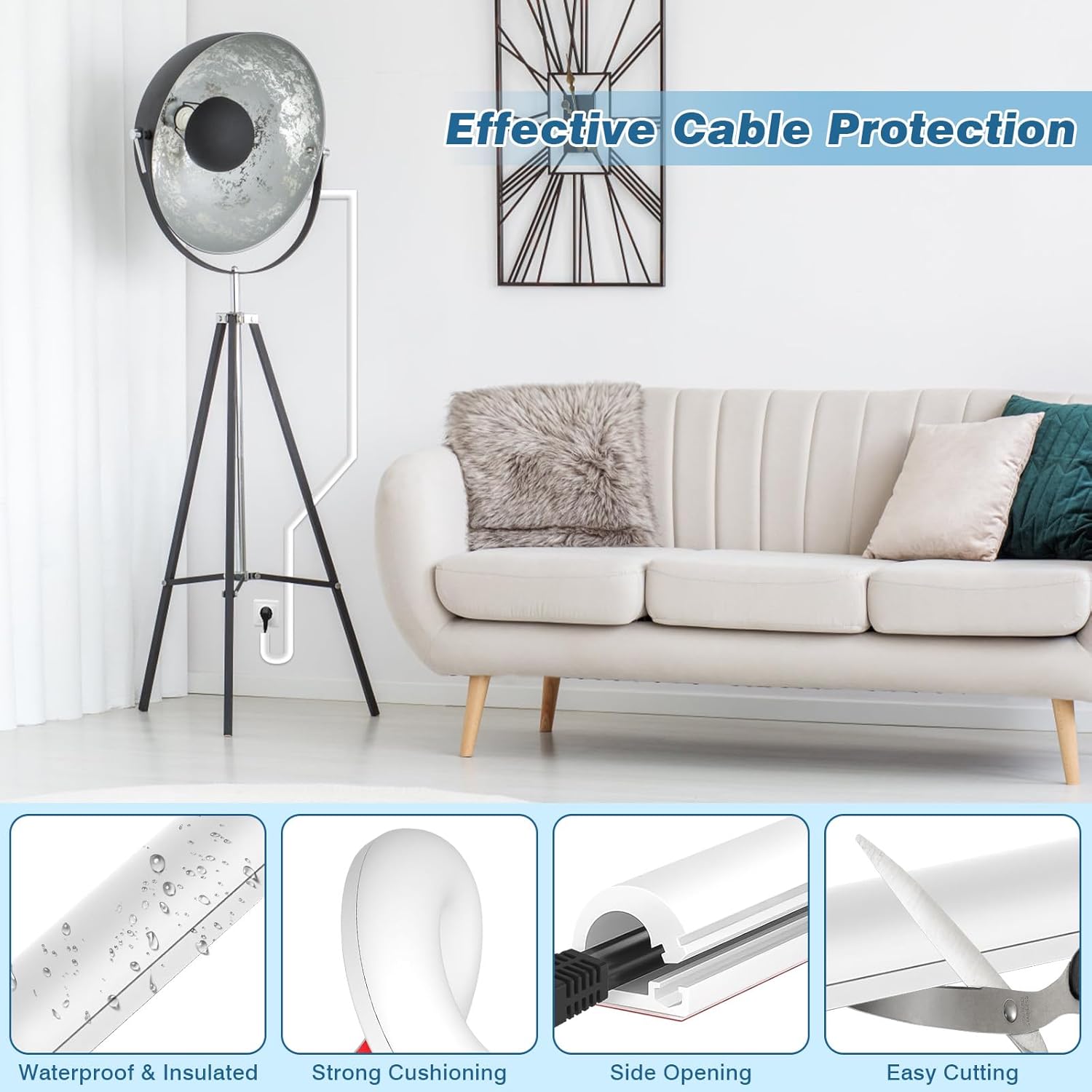 3 Mètres 14mm (W) x 10mm (H) de Goulotte Passe Cables Auto-adhésif Cache Cable TV Mural Demi-Rond en PVC Souple Goulotte Electrique, Blanc Cache Cable - 4