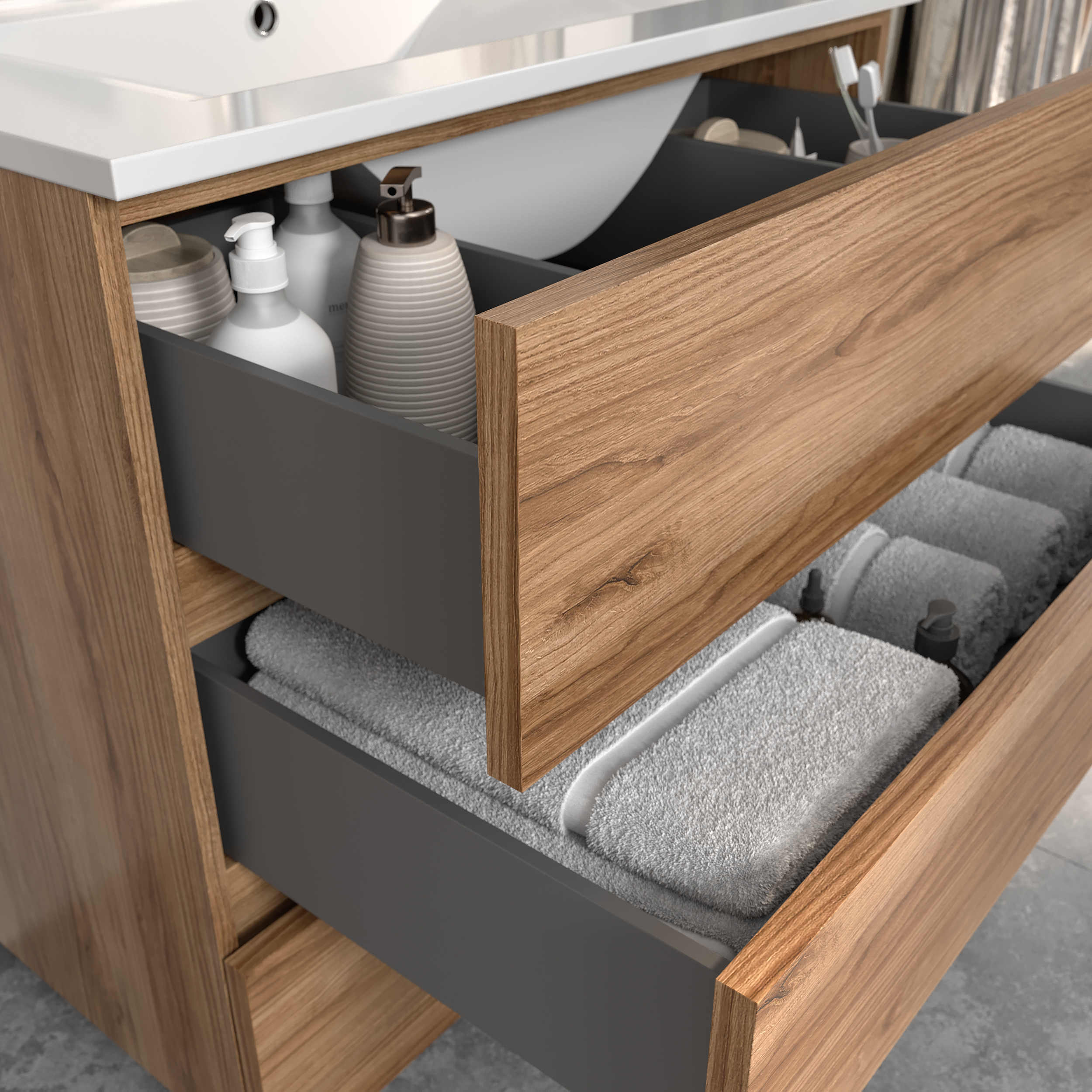 Conjunto Aprilia de mueble y encimera en medida 80 cm, acabado blanco con tirador directivo - 5