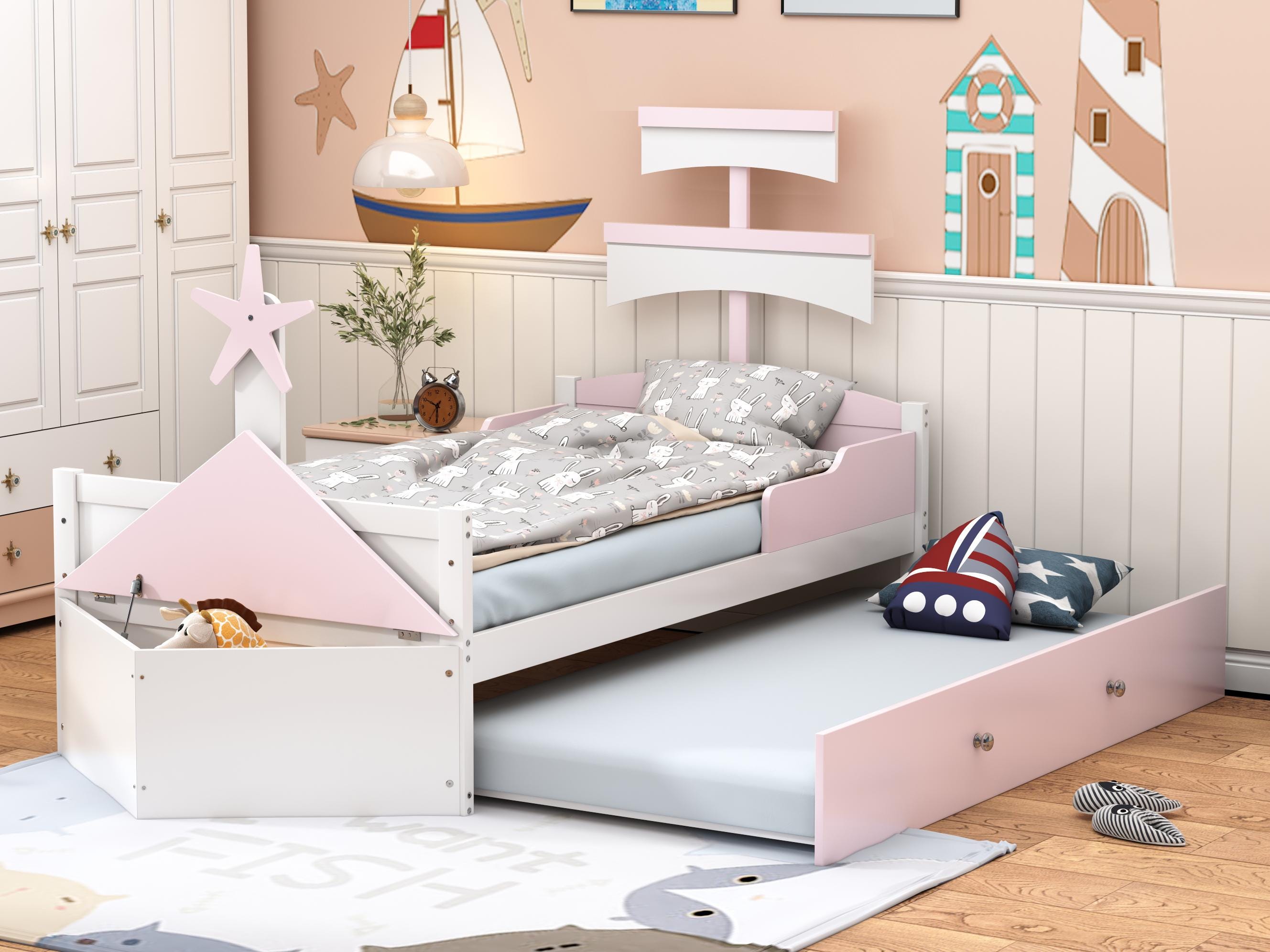 Letto per bambini in legno 90x200 cm con letto estraibile 90x190