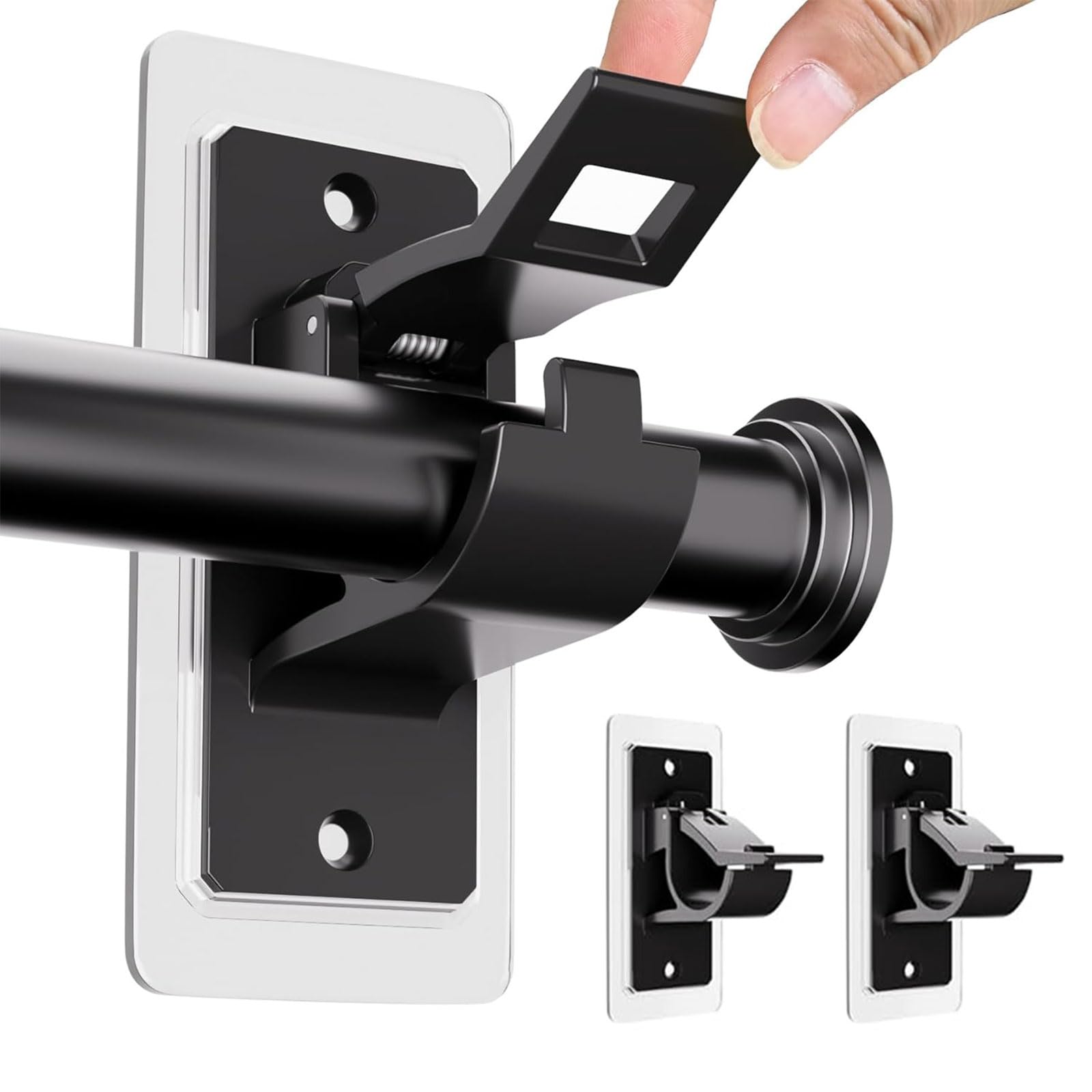 Lot De 4 Supports De Tringle à Rideaux Sans Perçage - Adhésif 3M - Sans Perçage - Crochets De Tringle à Rideaux Sans Clou - Convient Pour Tringles De 1,6 Cm (noir