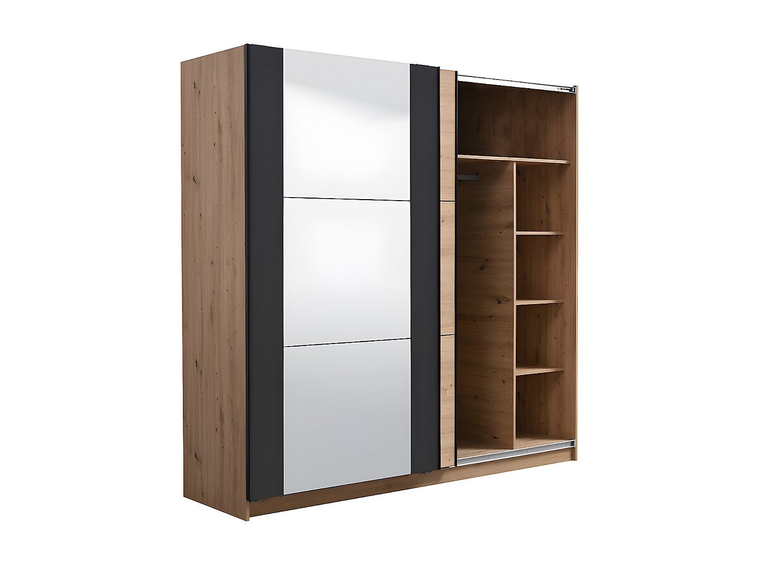 Armoire 2 portes coulissantes PHILADELPHIE - Avec Miroir - L.217cm - Coloris : chêne et noir - 5