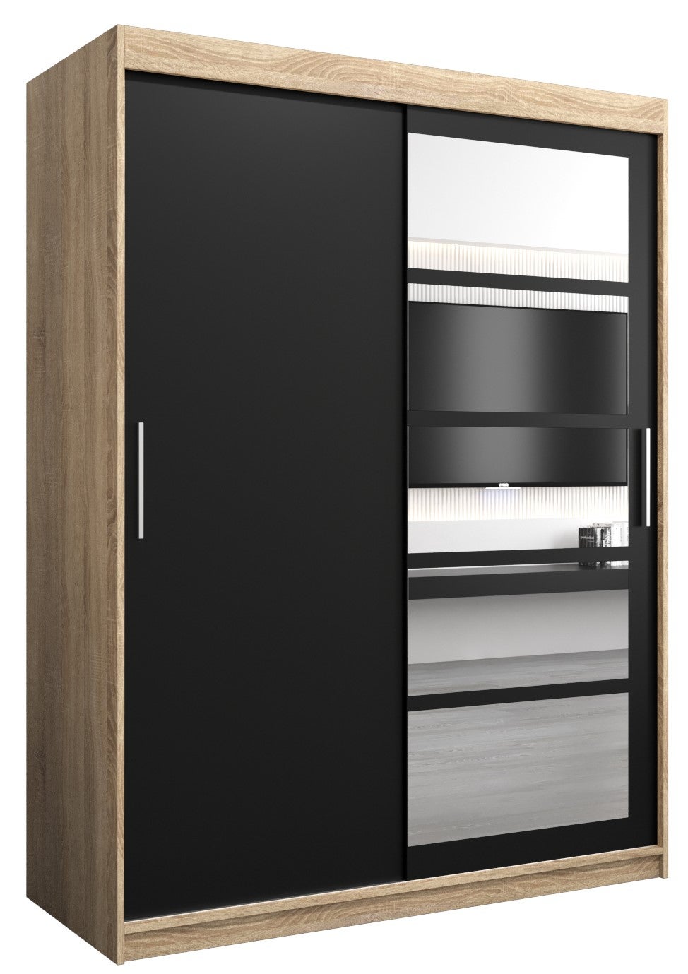 Szafa przesuwna garderoba ROMA 1 150 x 62 x 200 cm Sonoma + Czarny - Abiks Meble
