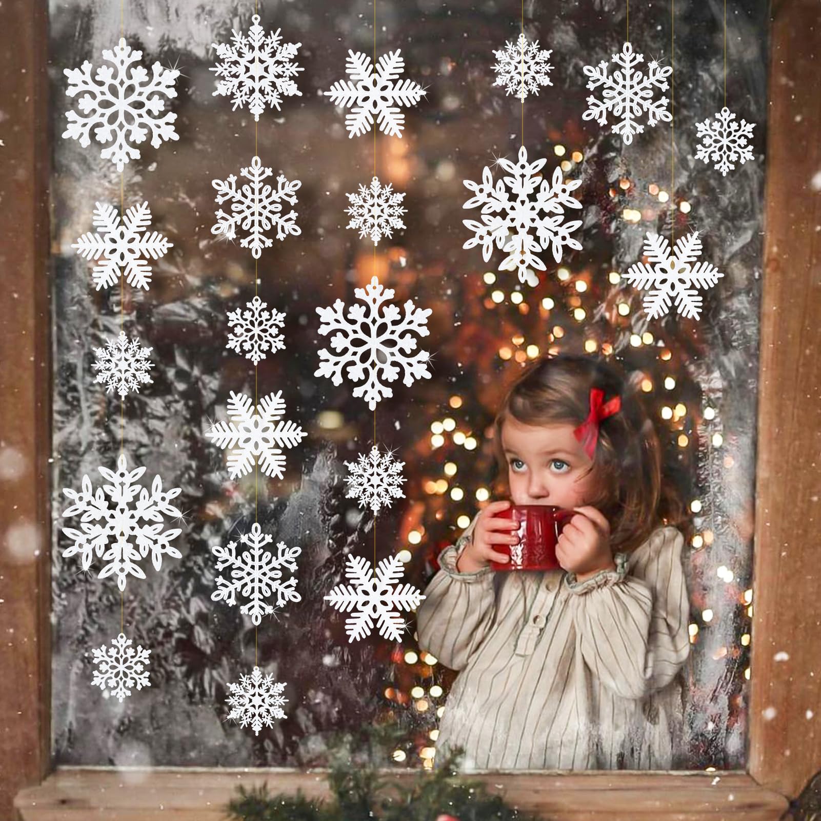 36 peças enfeites de flocos de neve brancos de natal com glitter enfeites de flocos de neve para decorações de árvores de Natal de inverno - 3