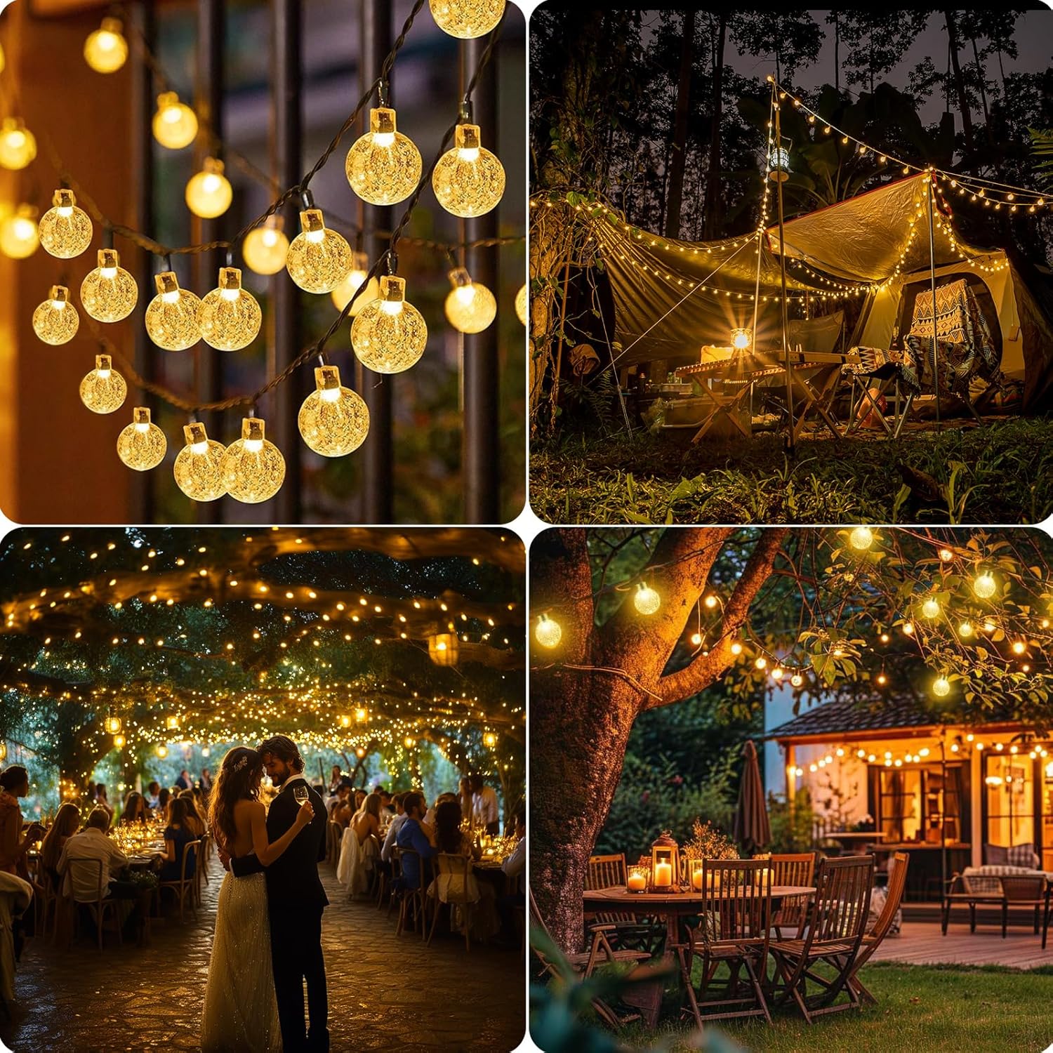 Luzes de corda para áreas externas, 5 m, 20 LEDs, 8 modos, IP65 à prova d'água, para jardim, casamento (branco quente) - 6