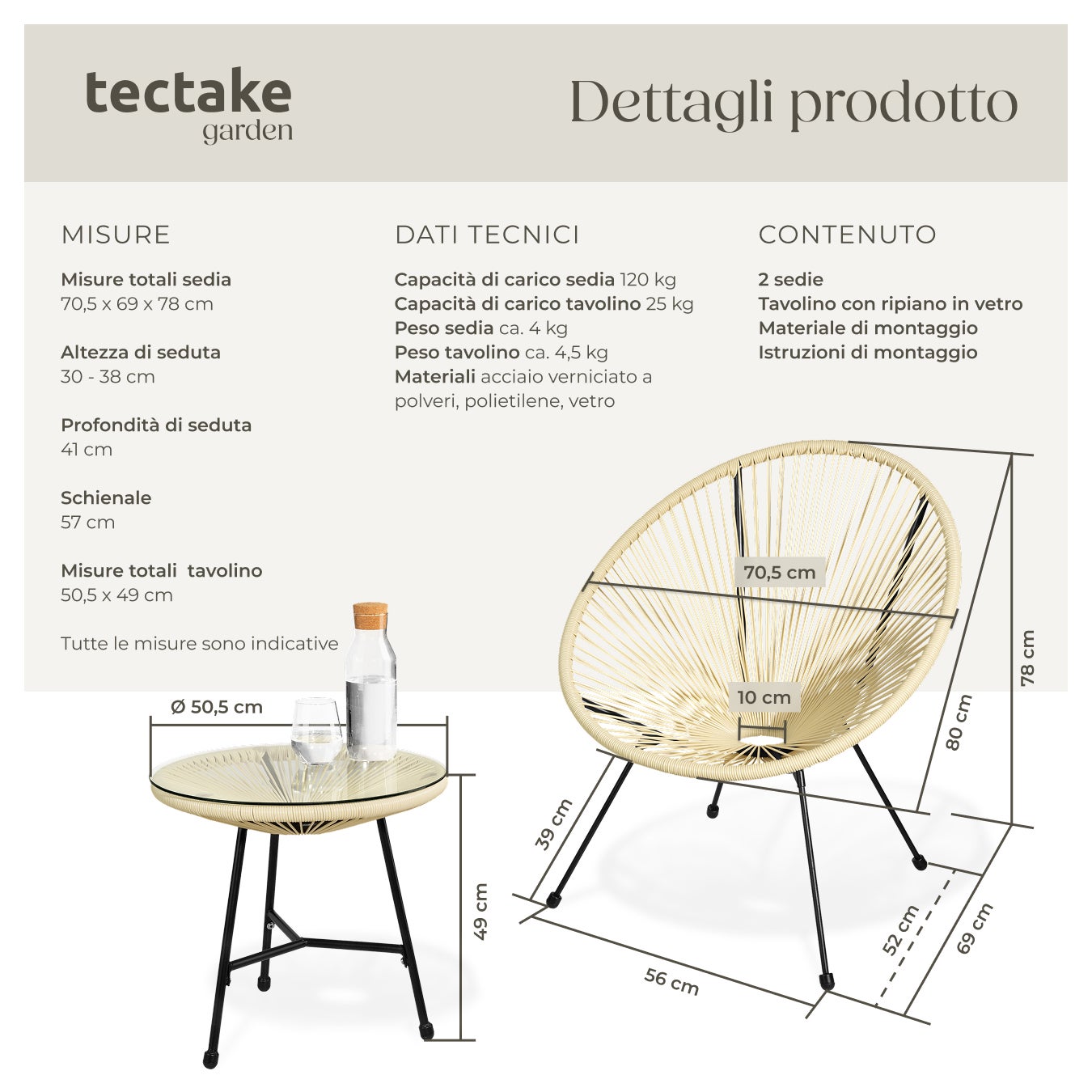 Ensemble table et chaises de jardin Santana design rétro dans le style Acapulco TECTAKE - 6