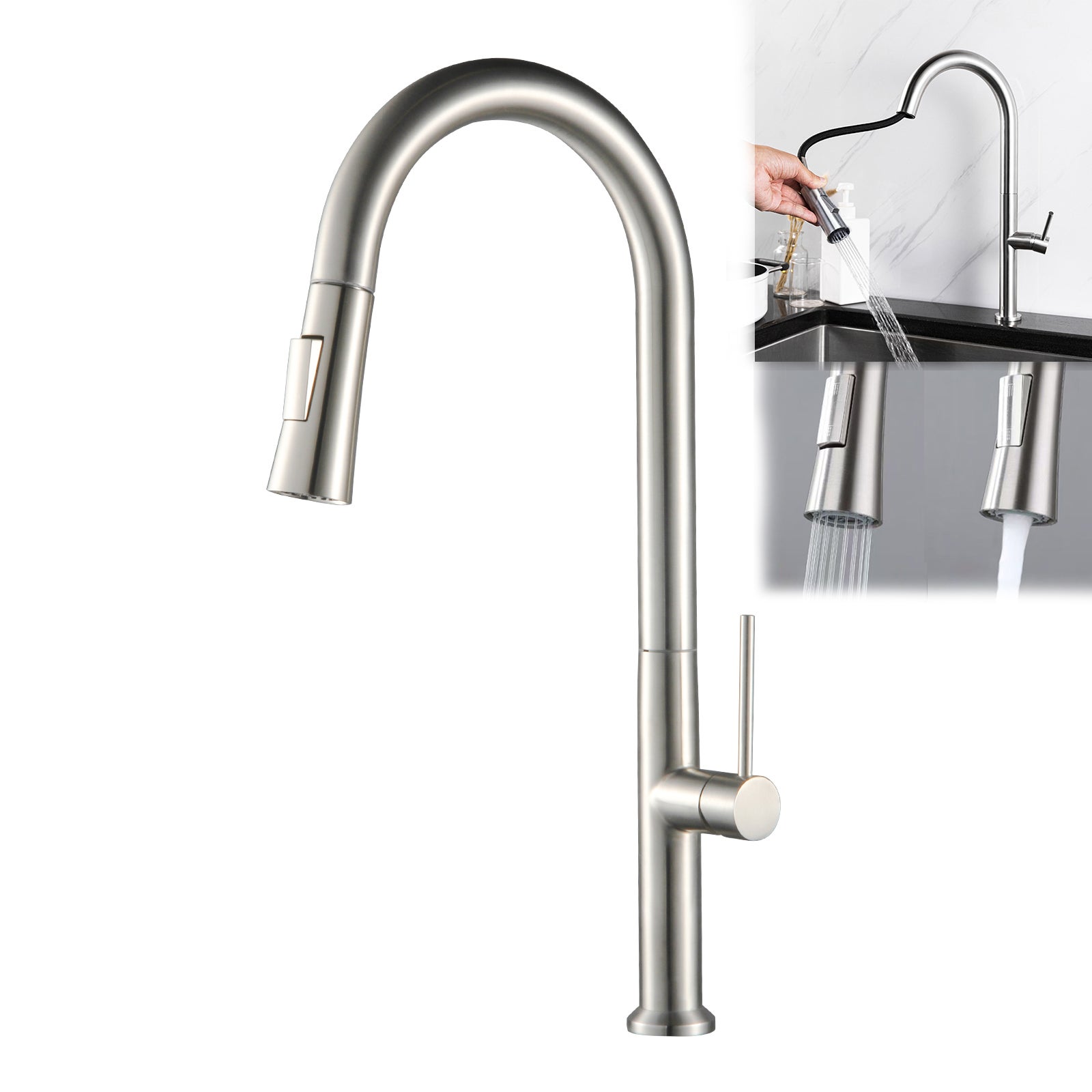 Grifo De Cocina Con Caño Giratorio De 360 Grados Montado En La