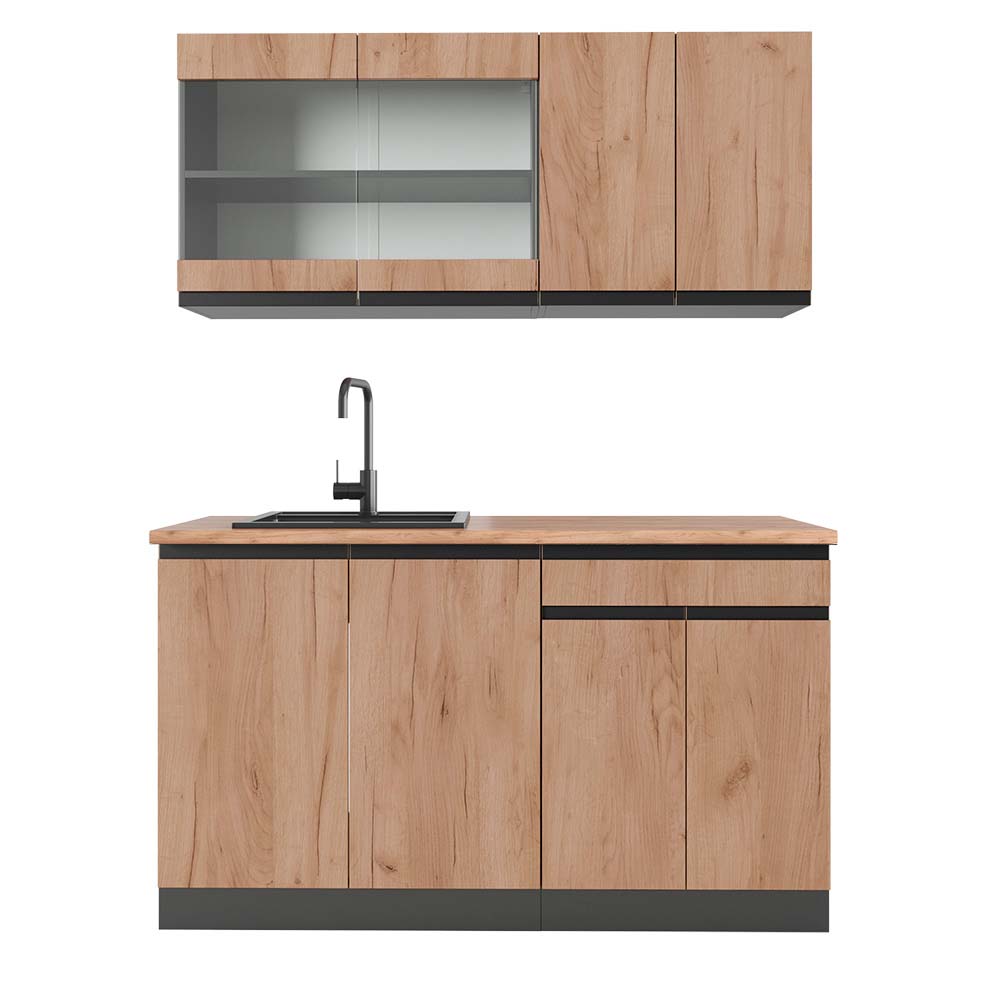 Vicco Pojedyncza kuchnia R-Line, Złoty dąb power/antracyt, 140 cm J-Shape, BP Dąb