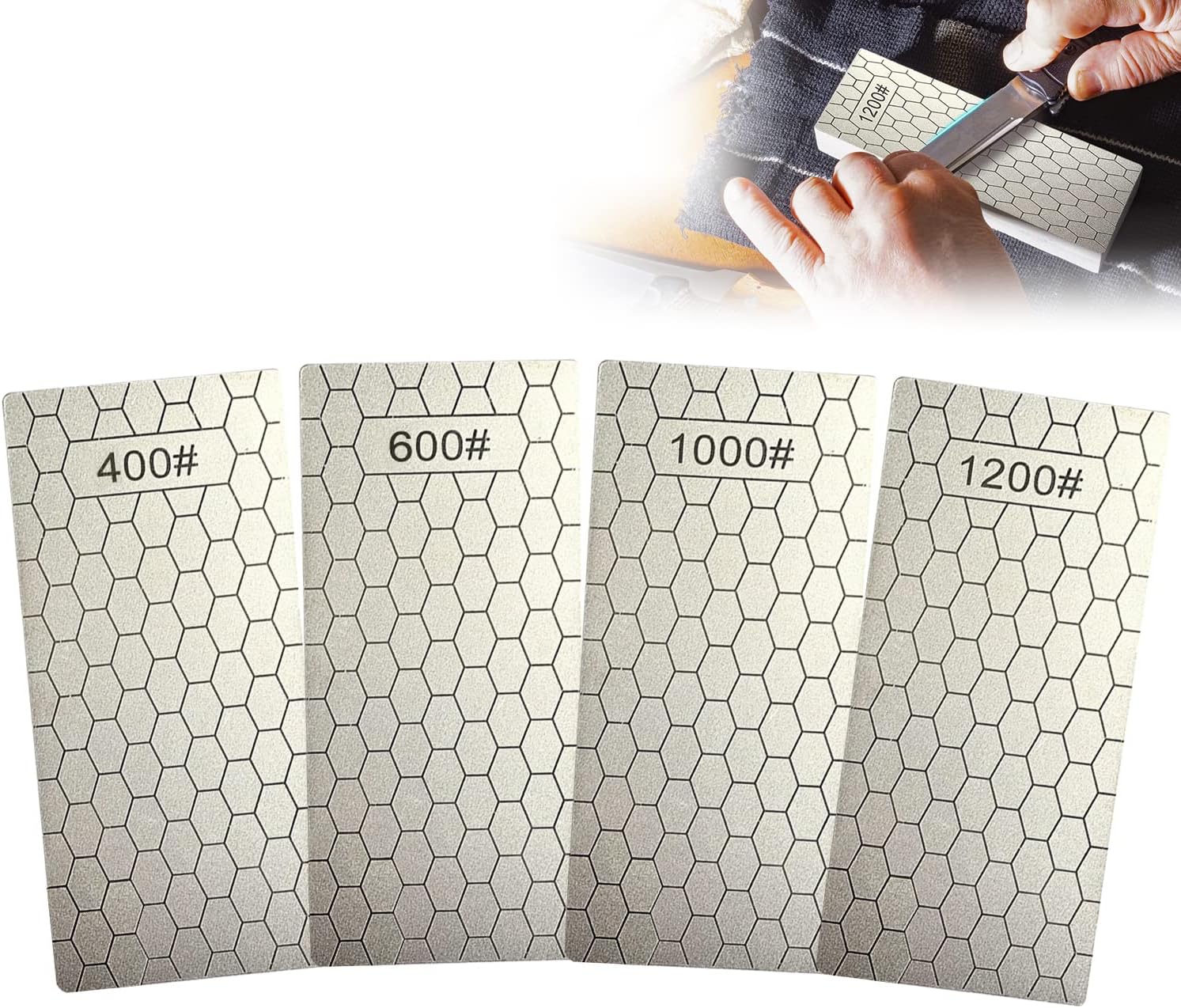 4 Diamentowe Kamienie do Ostrzenia – Plaster Miodu 400/600/1000/1200 – Precyzyjne Ostrzenie Noży