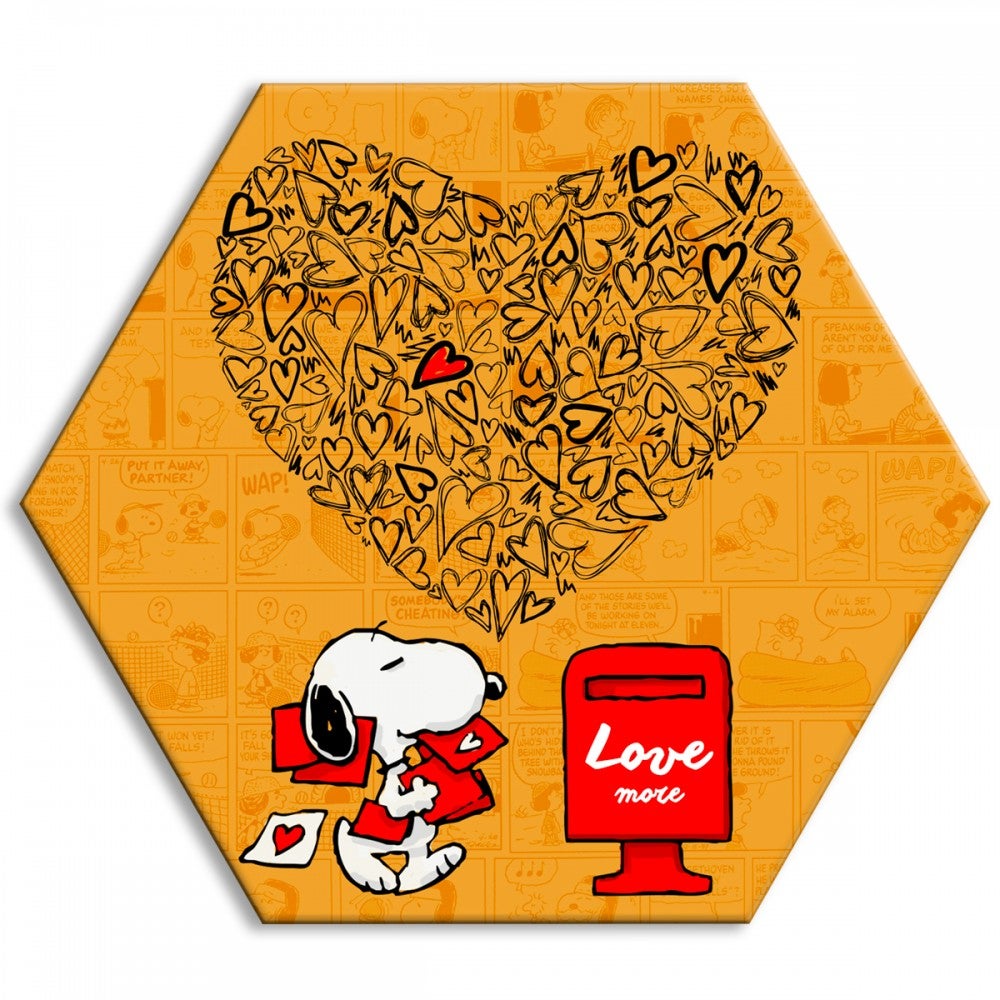 SNOOPY - KOCHAJ WIĘCEJ - Płótno sześciokątne - Obraz wydrukowany na płótnie i oprawiony w ramę PCV 80x80 cm