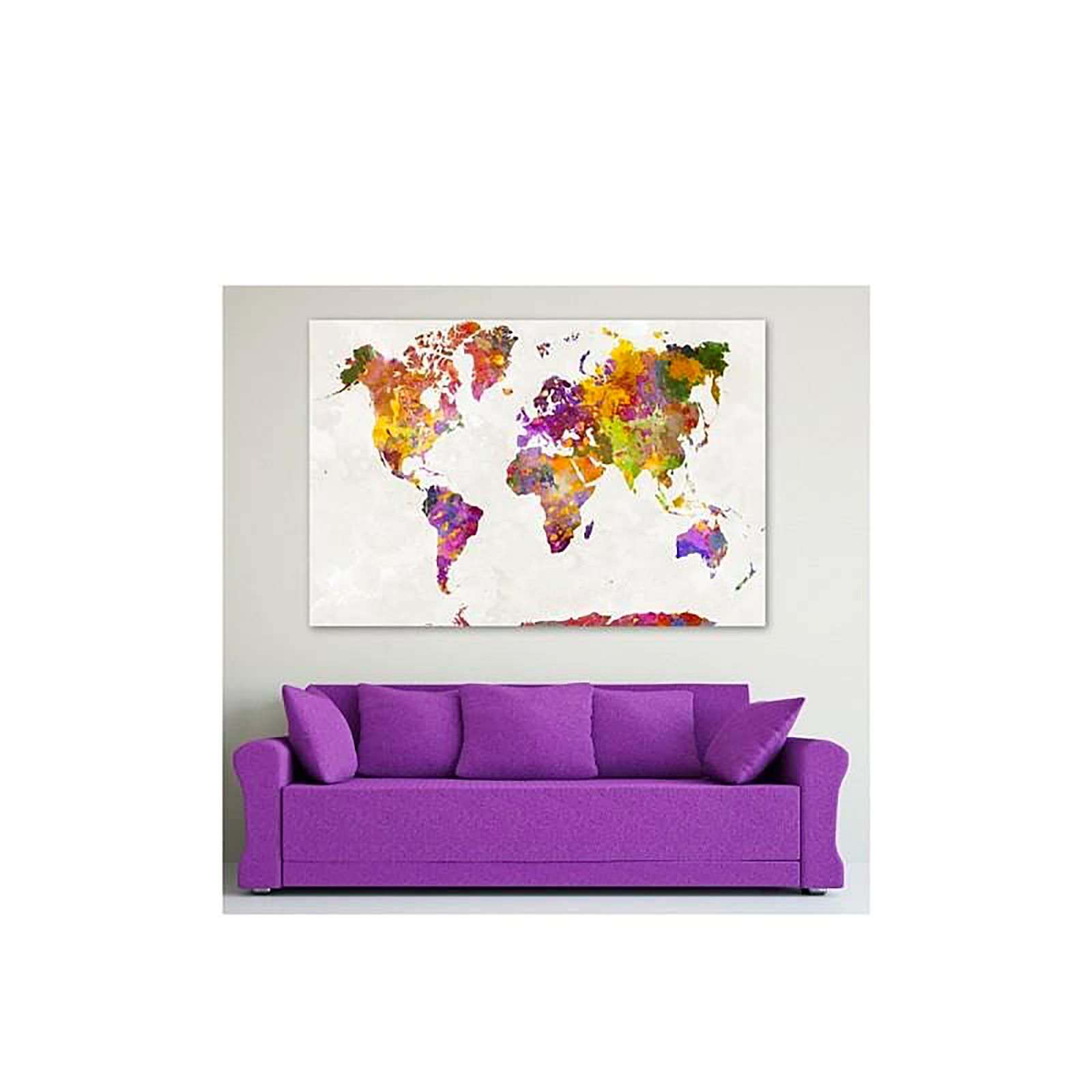 Tableau bois carte du monde avec des taches de couleur - 100 x 70 cm - 2