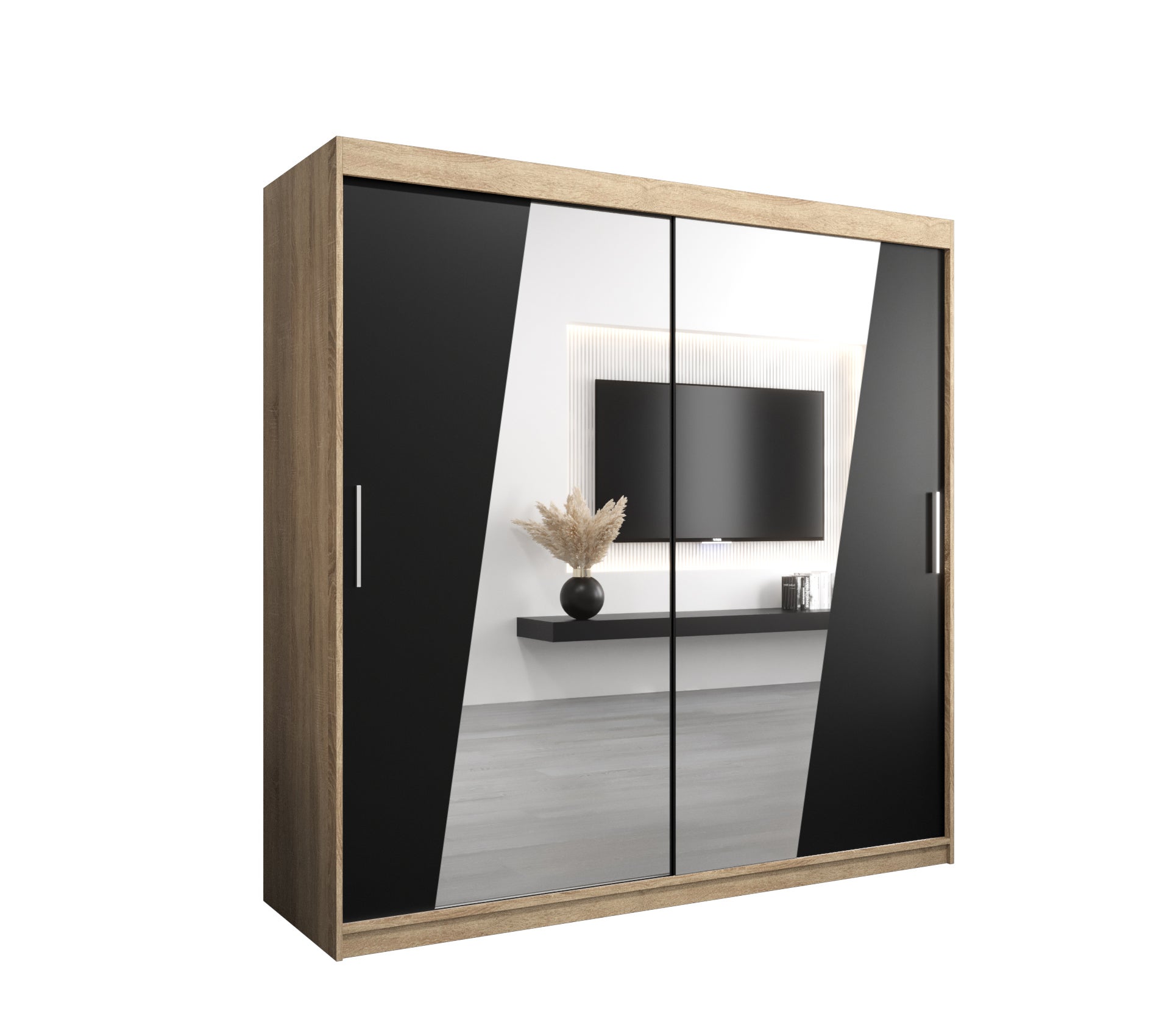 Szafa przesuwna garderoba RHOMB 200 x 62 x 200 cm Sonoma + Czarny - Abiks Meble