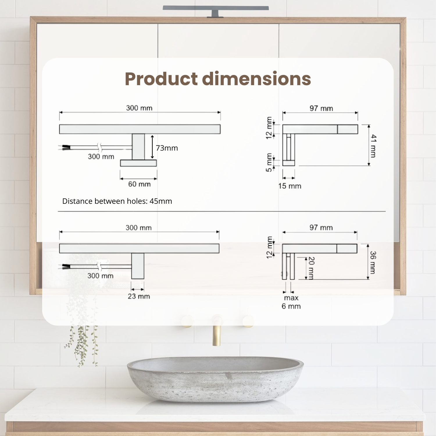 Applique LED 30 cm Pour Miroir de Salle de Bain – Lampe IP44 Étanche, Lumière Neutre Uniforme 4000K – Couleur: Noir - 2