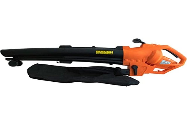 Bricoferr Soffiatore Aspirapolvere A Foglie Alimentato da Un Motore Elettrico Da 3000 W, Sacchetto di Raccolta 35 L Nero e Arancione