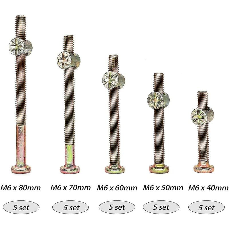 Kit Vis de Lit de Bébé 50-Set - Différentes Tailles M6x40mm/50mm/60mm/70mm/80mm - 3