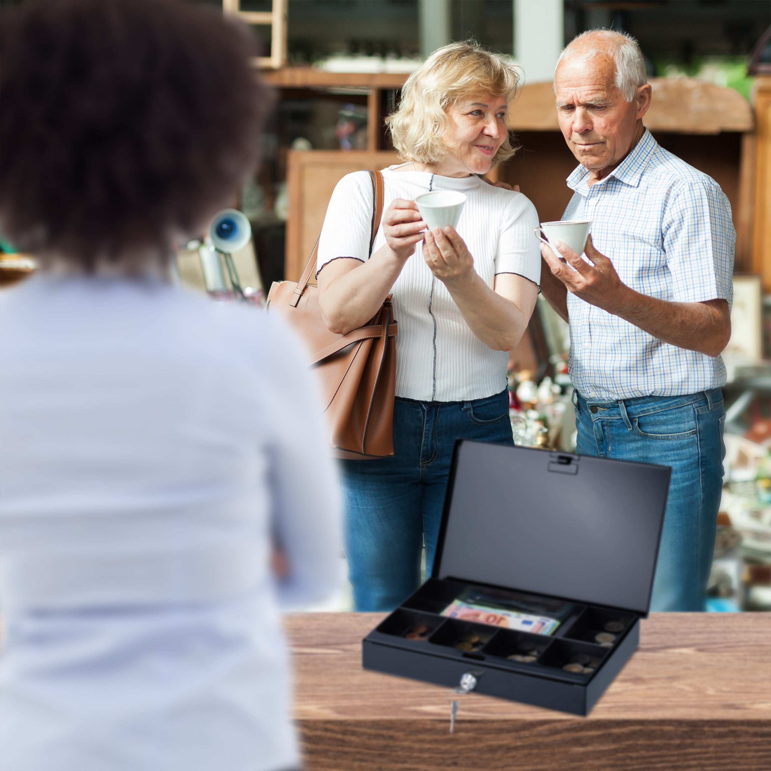 Relaxdays Cassetta Portavalori, Salvadanaio per Monete e Banconete, 2 Chiavi, Acciaio e Plastica, 4,5x30x20,5 cm, Nero - 3