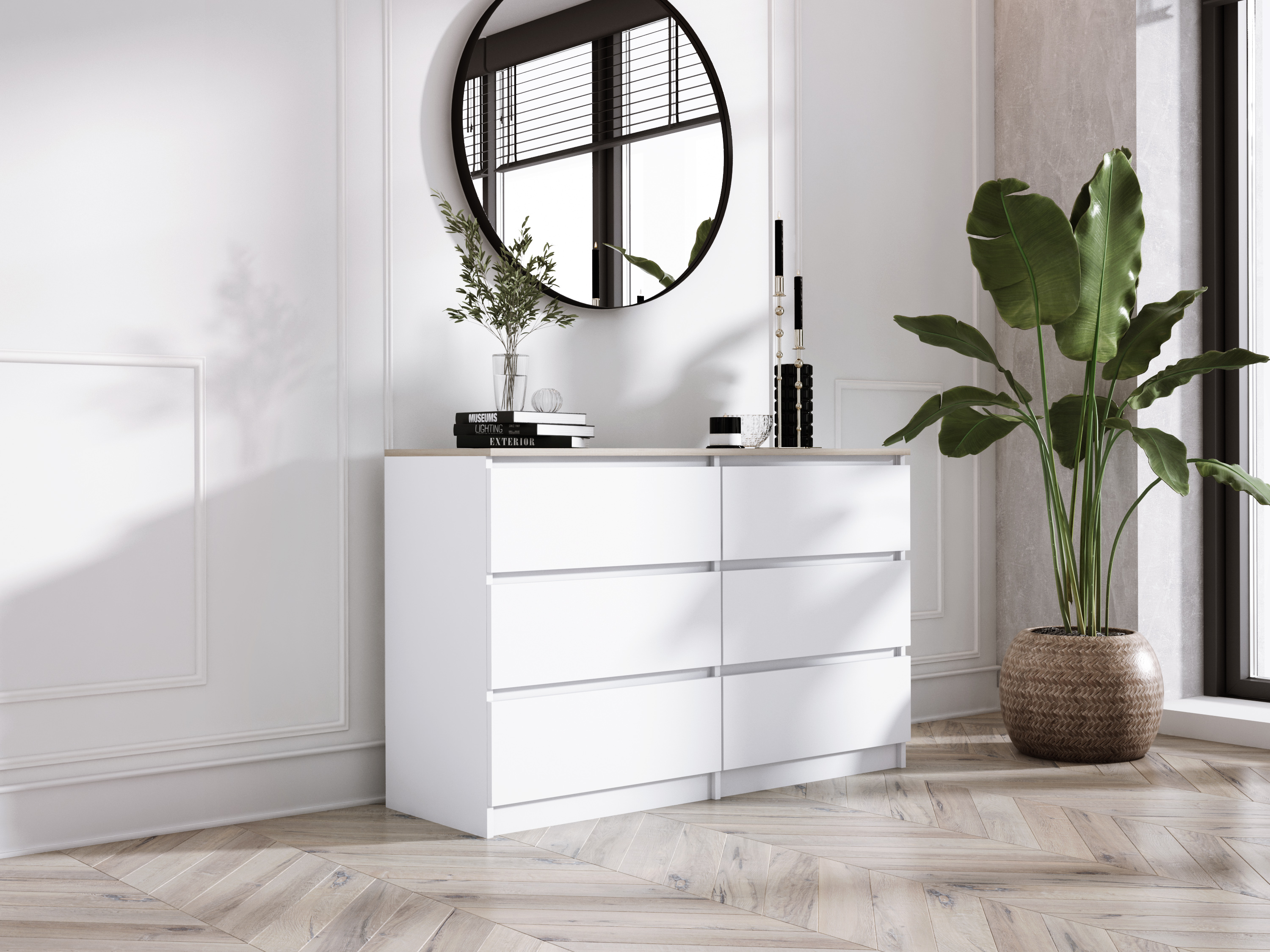 Cassettiera 6 cassetti : Bianco Opaco / Rovere Sonoma TOP, 120 x 78 x 39 cm - 2