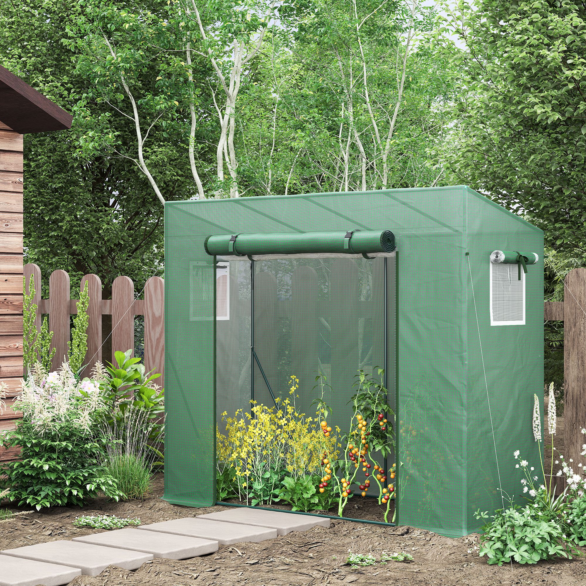 Serre de Jardin Anti-UV 2 fenêtres moustiquaires + Barres renforcement 200L x 77l x 169H cm Acier PE Vert - 3