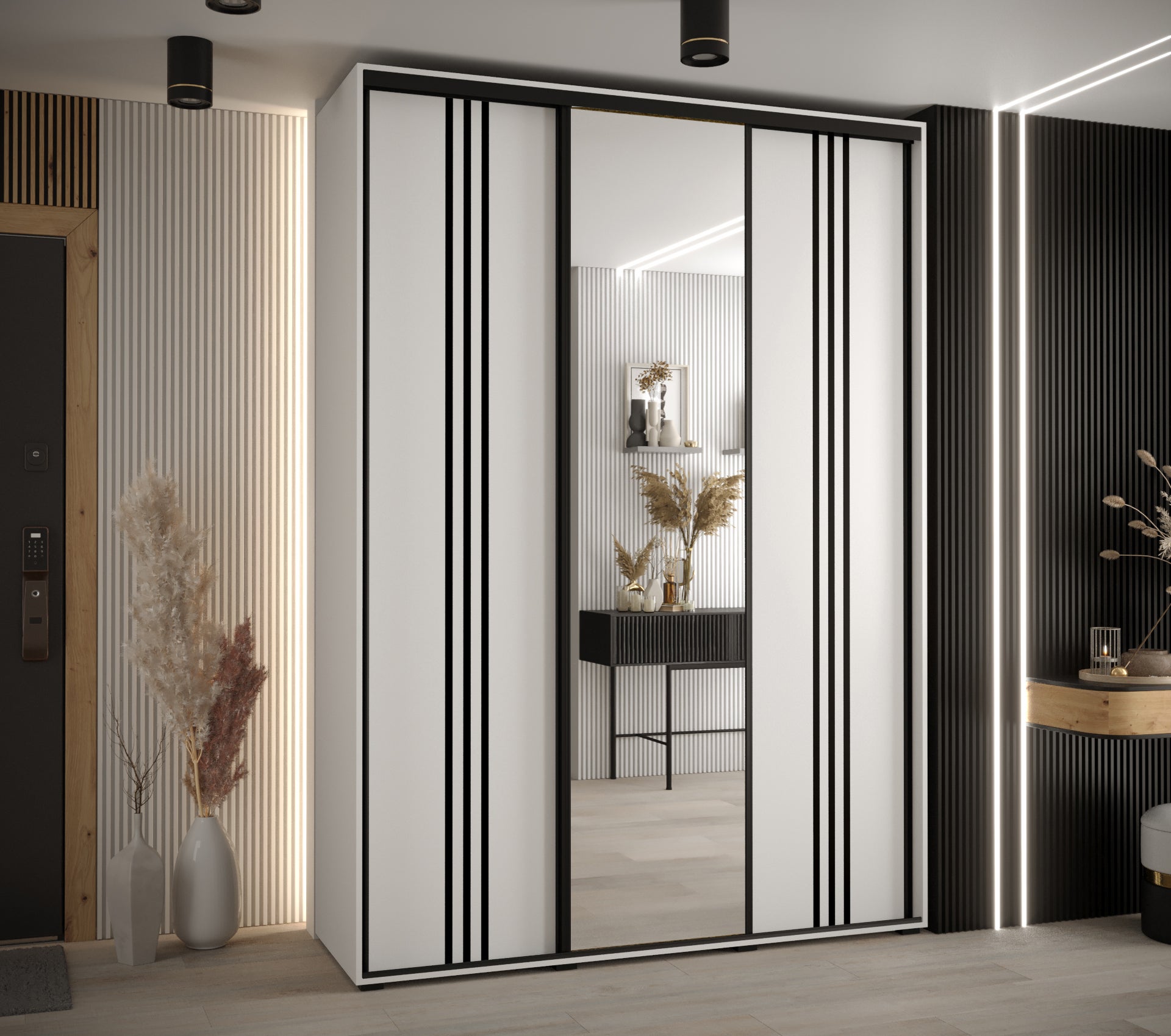 Szafa przesuwna z lustrem wysoka Davos 7 180 x 60 x 235,2 cm biały + biały + u. czarny - Abiks Meble - 2