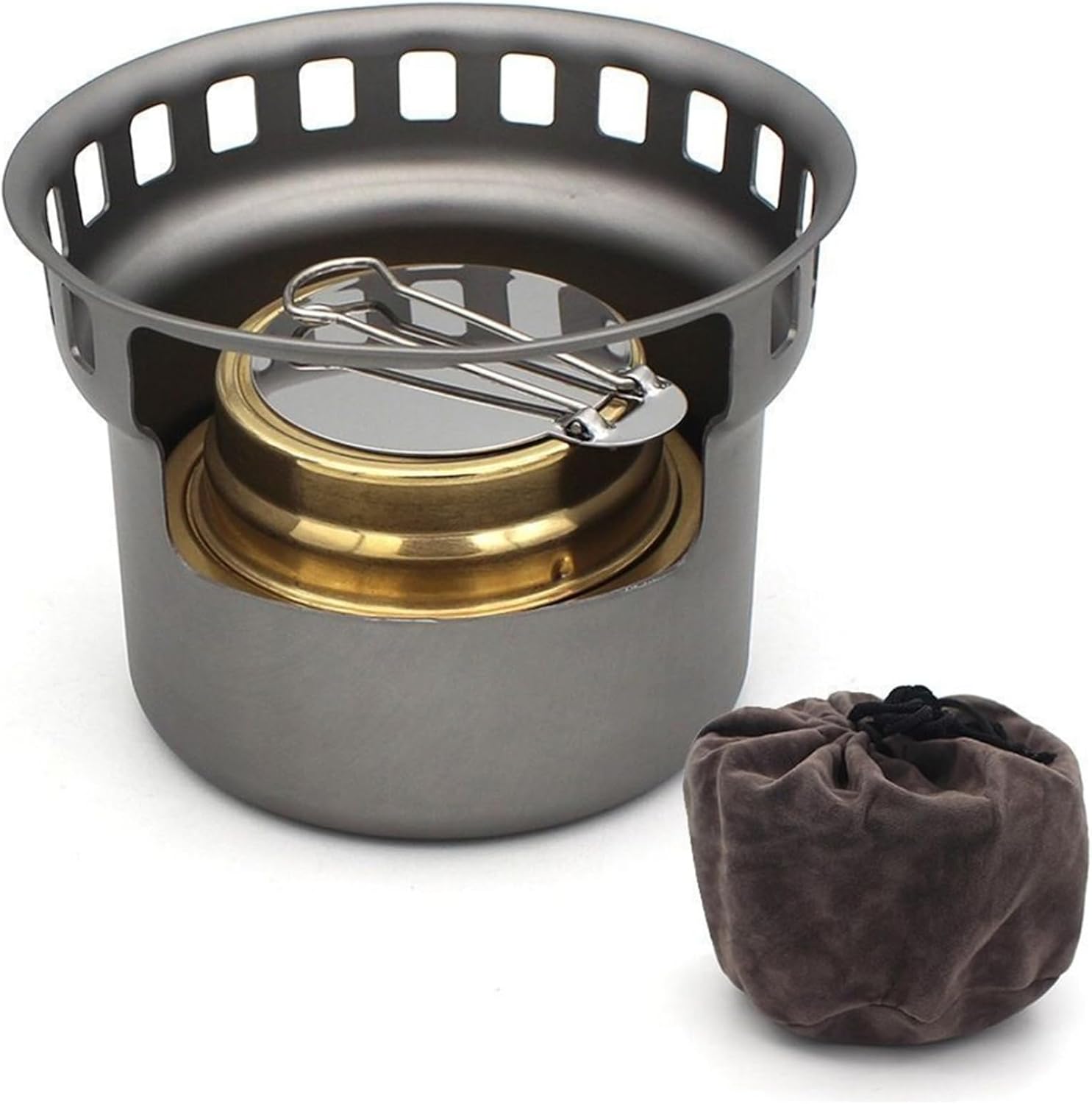 Réchaud à Alcool Compact En Titane Avec Support Croisé - Ultra Léger Pour Camping Et Randonnée