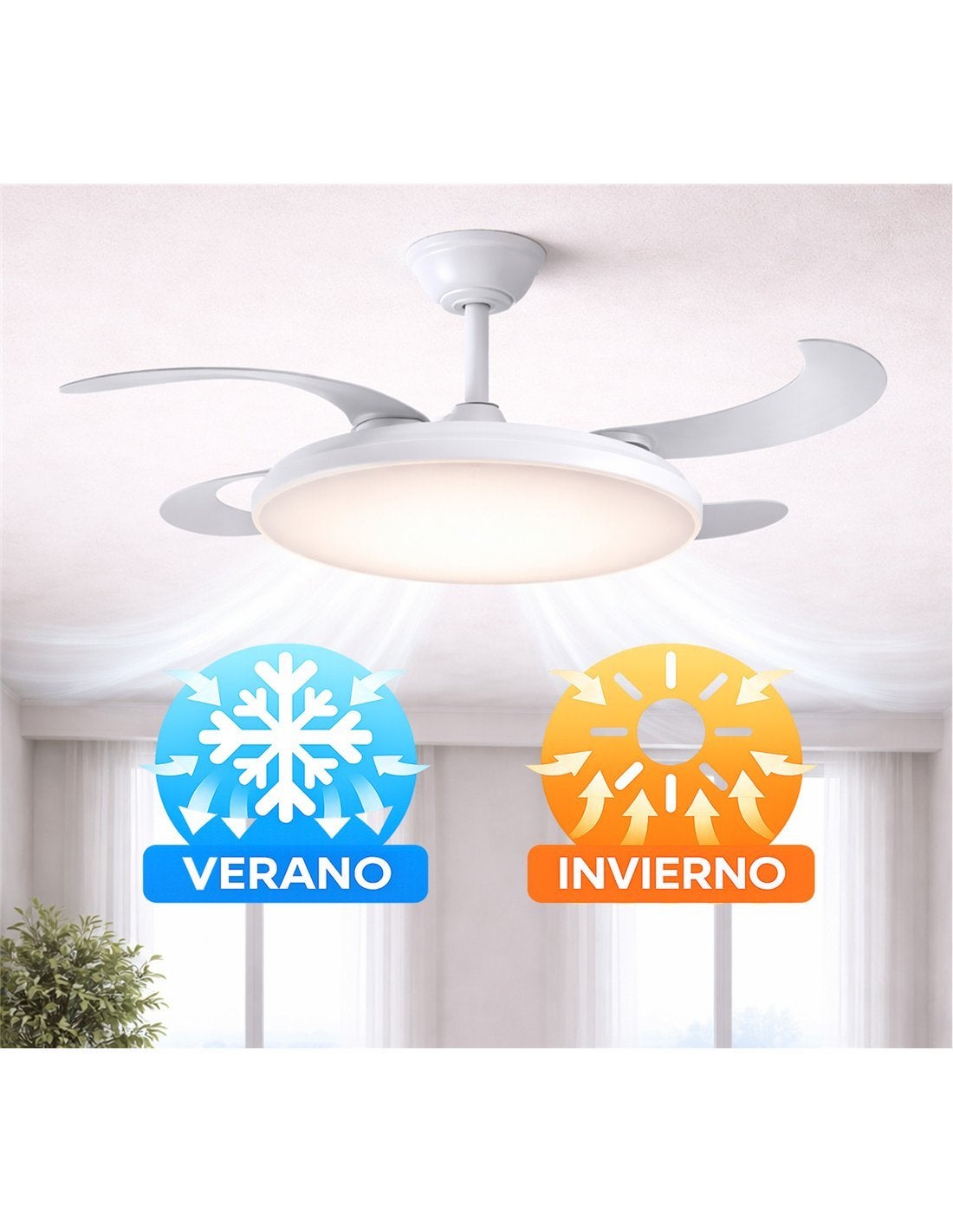 Ventilador de techo Zahara blanco con aspas retráctiles, motor DC, luz LED regulable, WiFi Alexa/Google Home y mando - 5