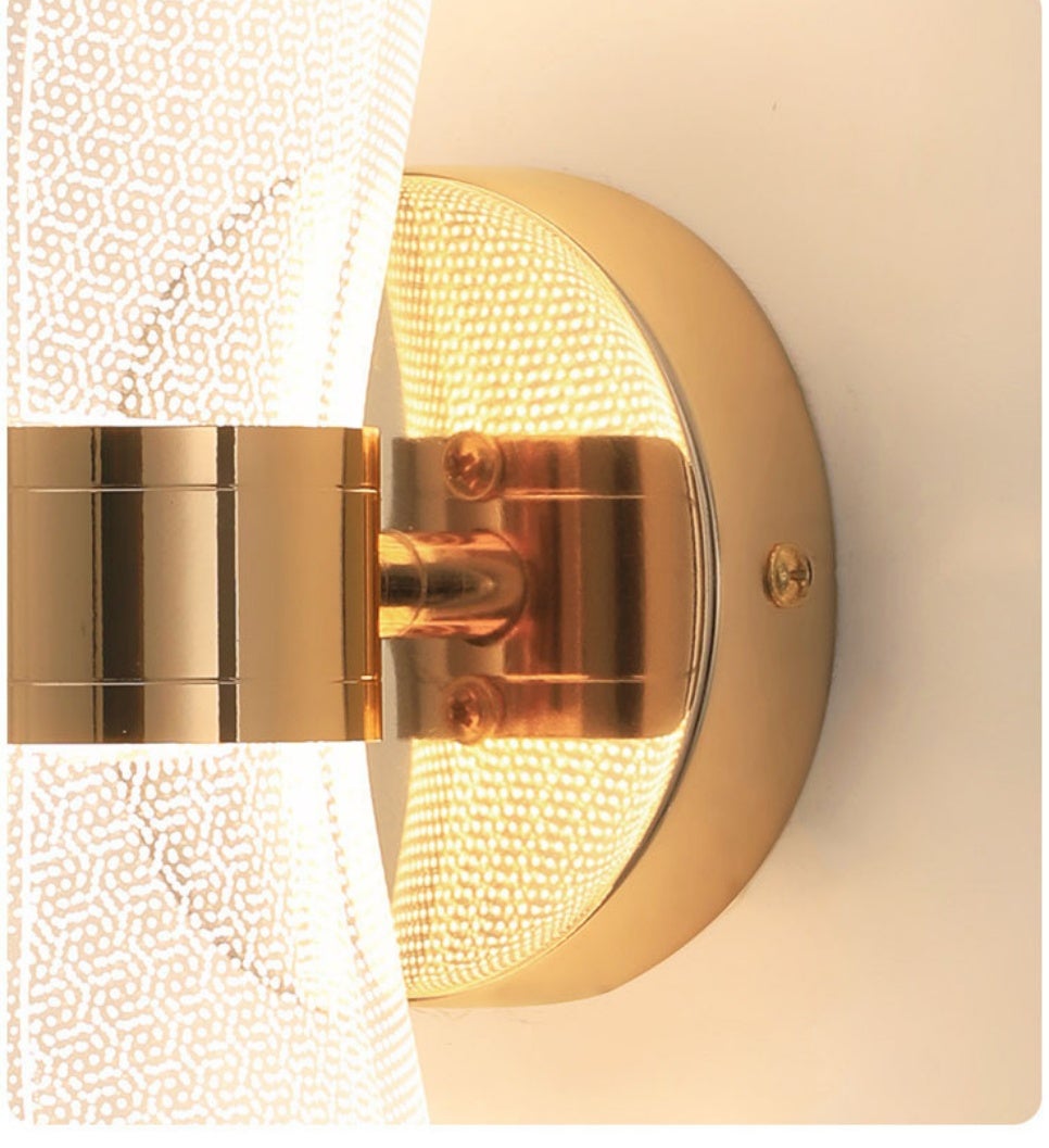 Kreatywna lampa LED na zagłówek, trójkolorowe światło, złota podstawa, 22*8 cm, akrylowy klosz. - 3