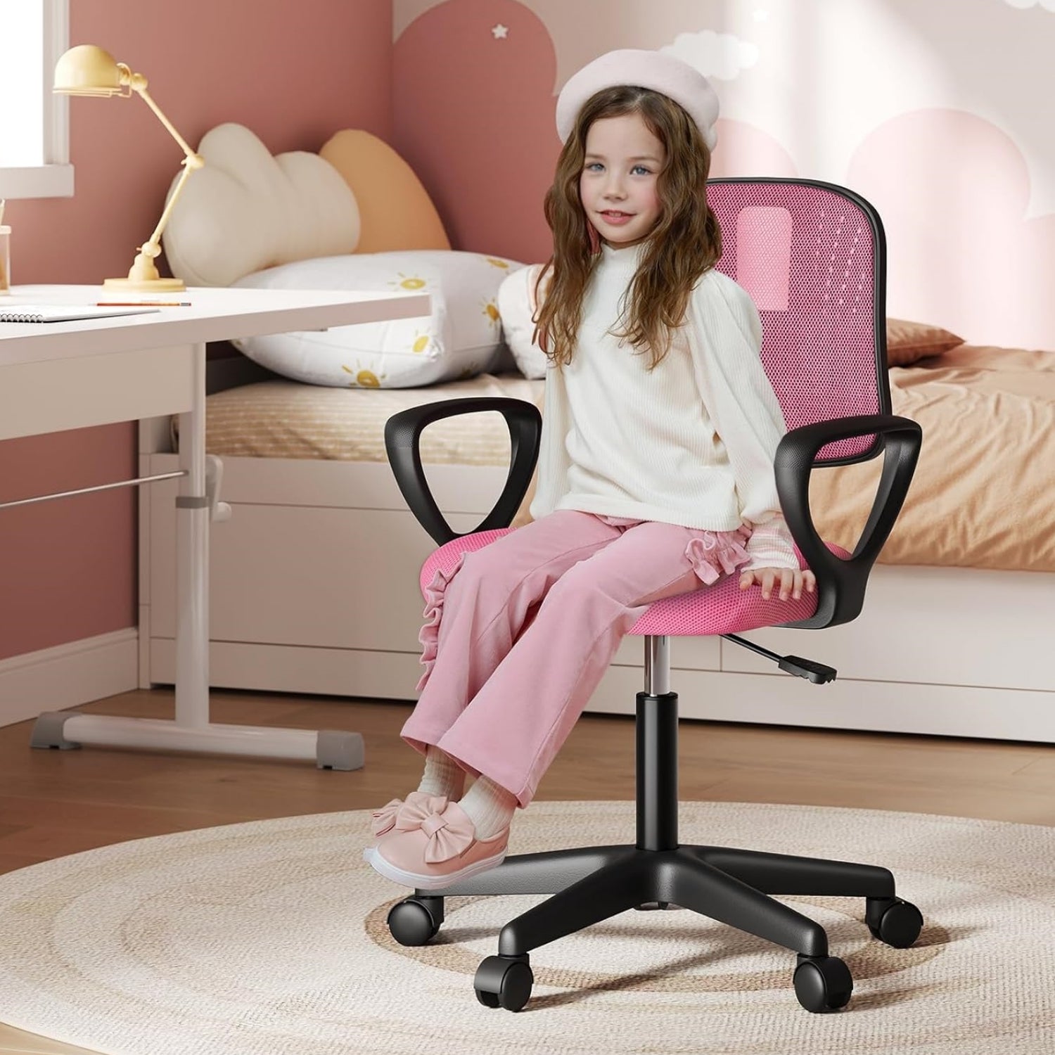 Chaise Bureau Enfant Ergonomique Klihome - Dossier Réglable En Maille Respirante - 360° Pivotante - Pour Chambre Et Bureau Ado - Turquoise
