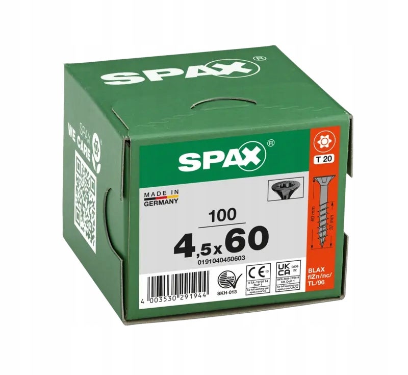 Wkręty do drewna SPAX4,5x60mm torx,niepełny gwint,łeb stożkowy,czarne100szt