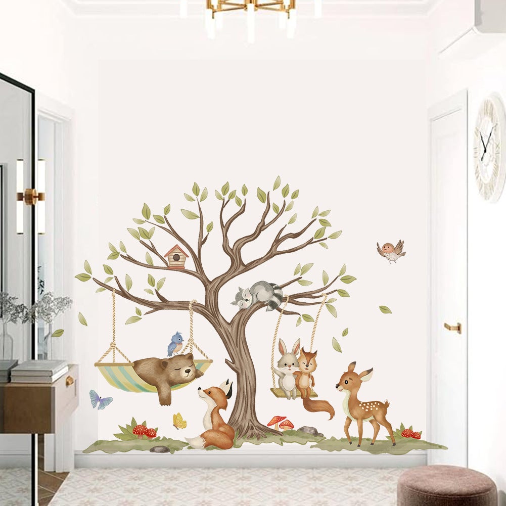 Stickers Muraux Animaux Foret Arbre Autocollants Muraux Mural Stickers Enfants Cerf Renard Pin pour Chambre Enfants Bébé Pépinière - 4